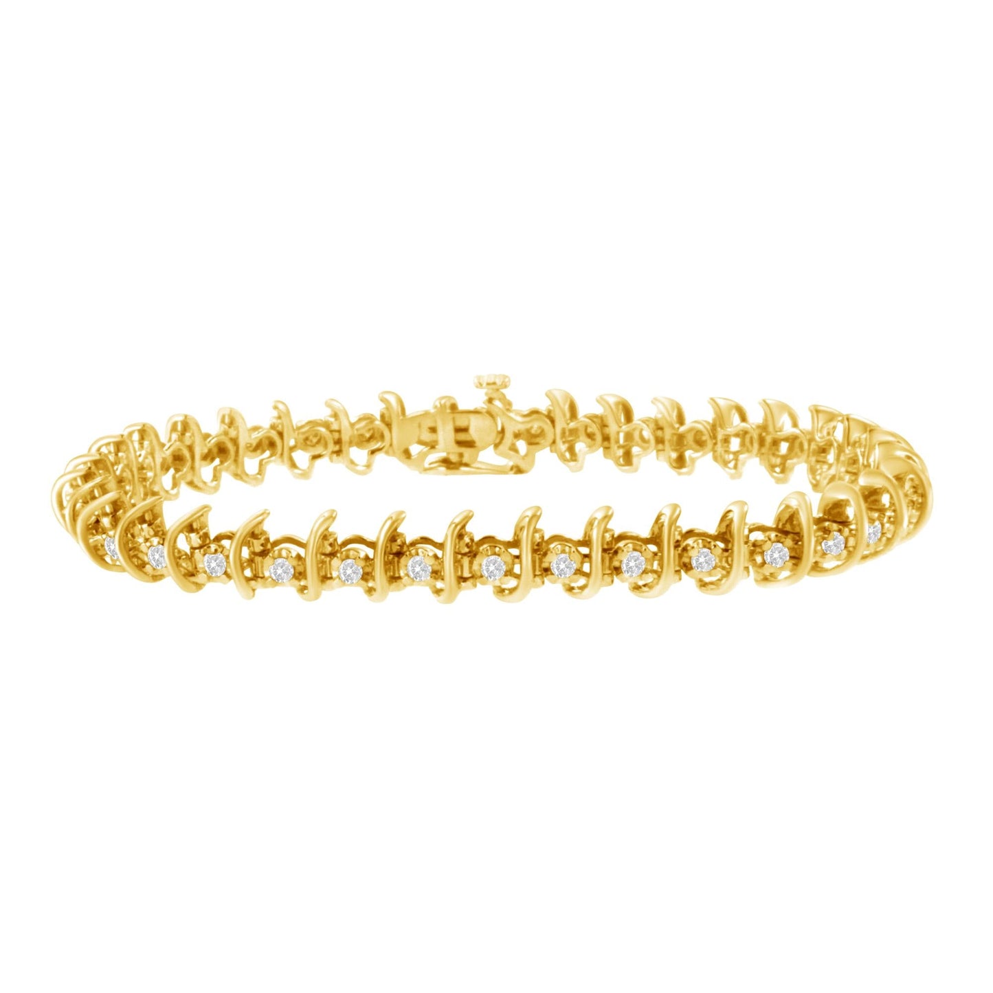 10KT Yellow Gold Plated .925 Sterling Silver 1 cttw Prong-Set Diamond Link Bracelet (J-K, I1-I2) - 7.5"-0
