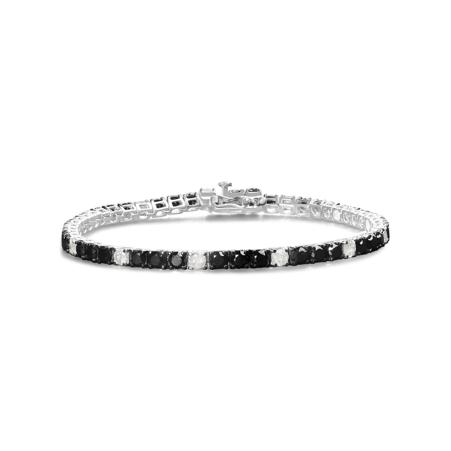 .925 Sterling Silver Black and White Diamond Tennis Bracelet (I-J Color, I2-I3 Clarity) - 7.25" Inches-1