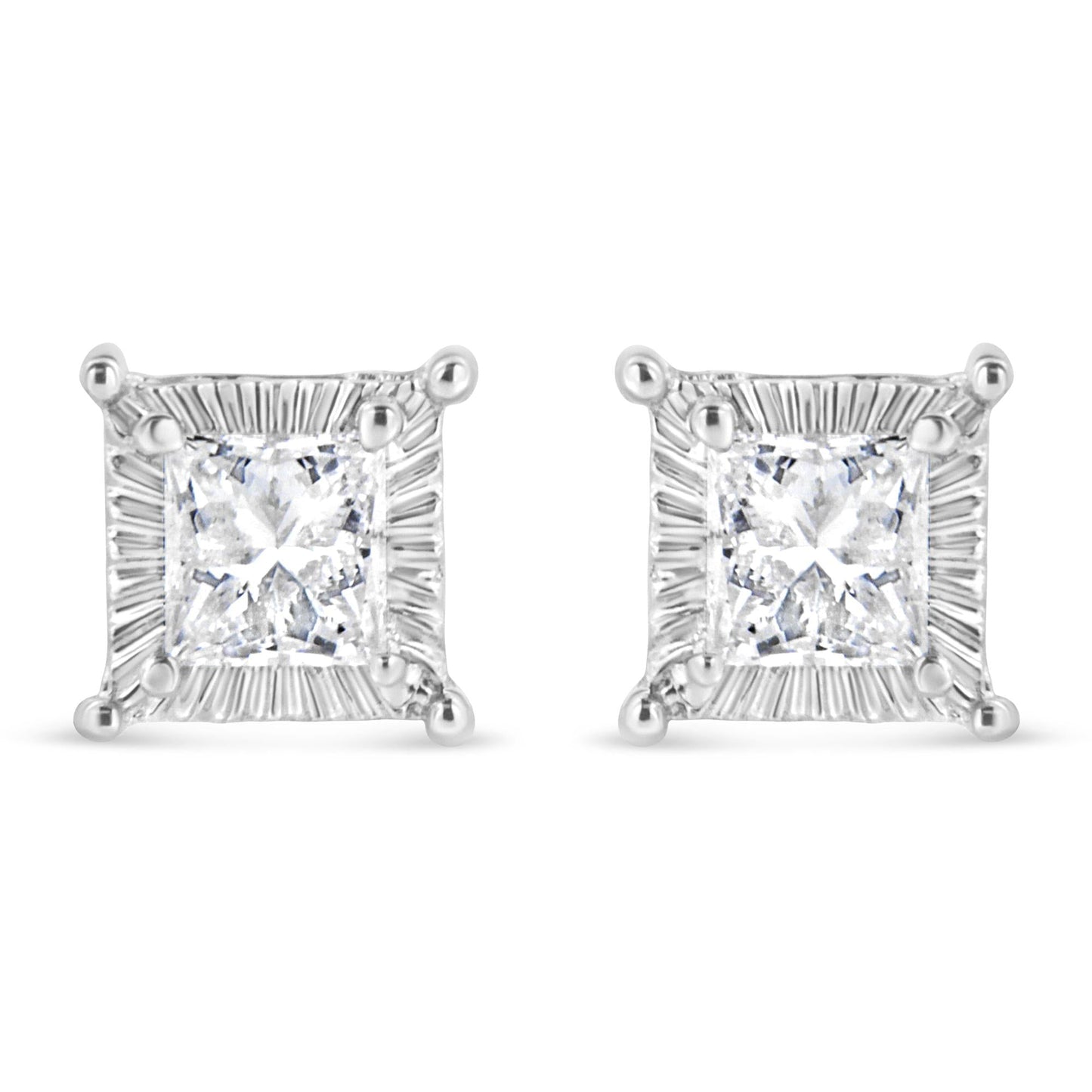 .925 Sterling Silver 1/2 Cttw Princess-cut Diamond Stud Earring (I-J Color, I2-I3 Clarity)-0