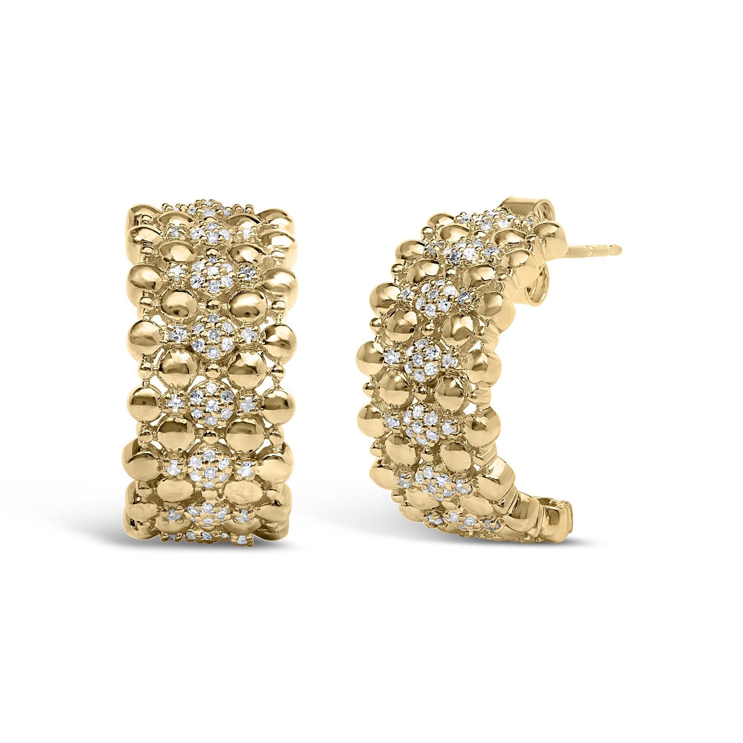 14K Yellow Gold Plated .925 Sterling Silver 3/8 Cttw Diamond and Ball Bead J Hoop Earrings (H-I Color, I1-I2 Clarity)-0