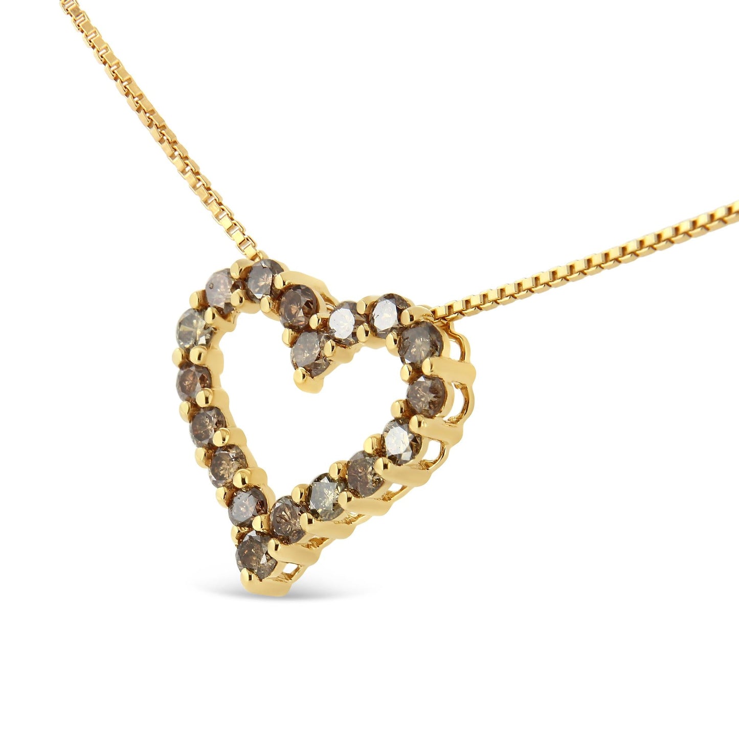 14K Yellow Gold Plated .925 Sterling Silver 1.0 Cttw Champagne Diamond Heart Pendant Necklace (K-L Color, I1-I2 Clarity) - 18"-0