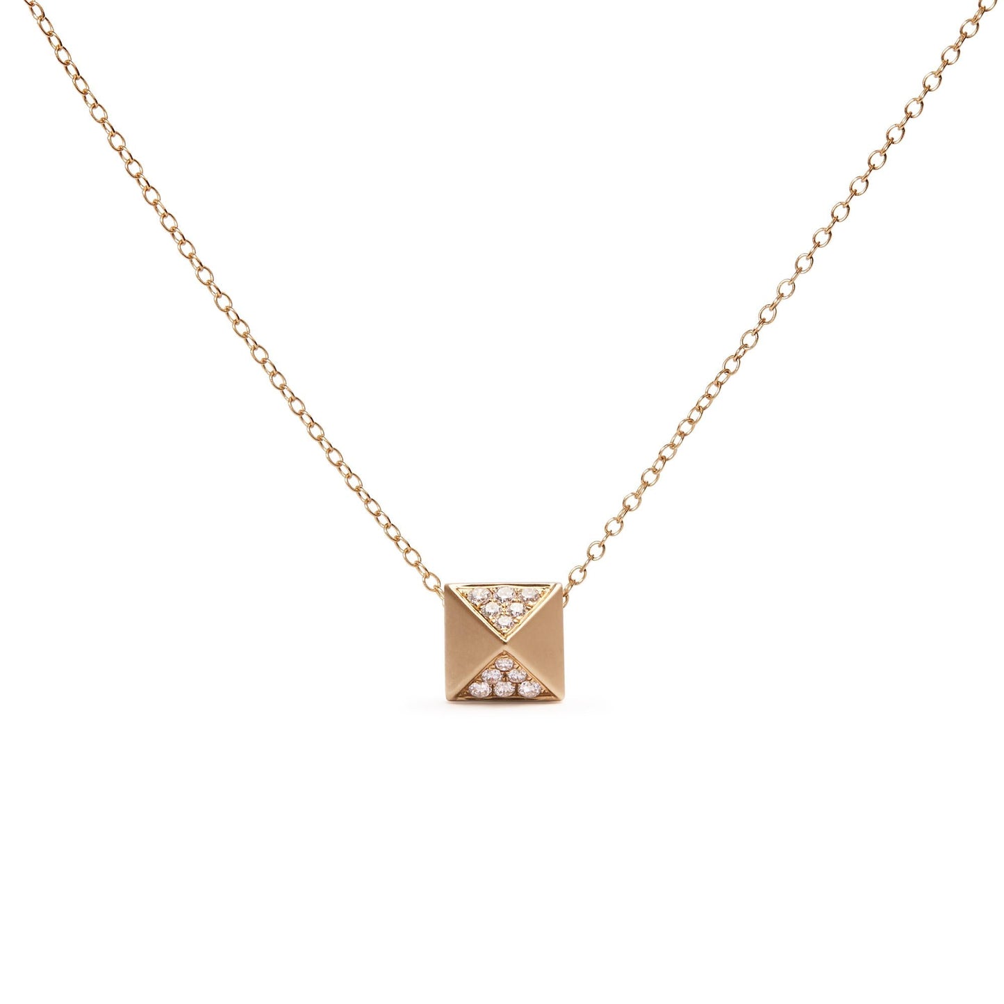 14K Yellow Gold 1/4 Cttw Diamond Matte Finished Pyramid Pendant Necklace (G-H Color, SI1-SI2 Clarity) - 18 Inches-0