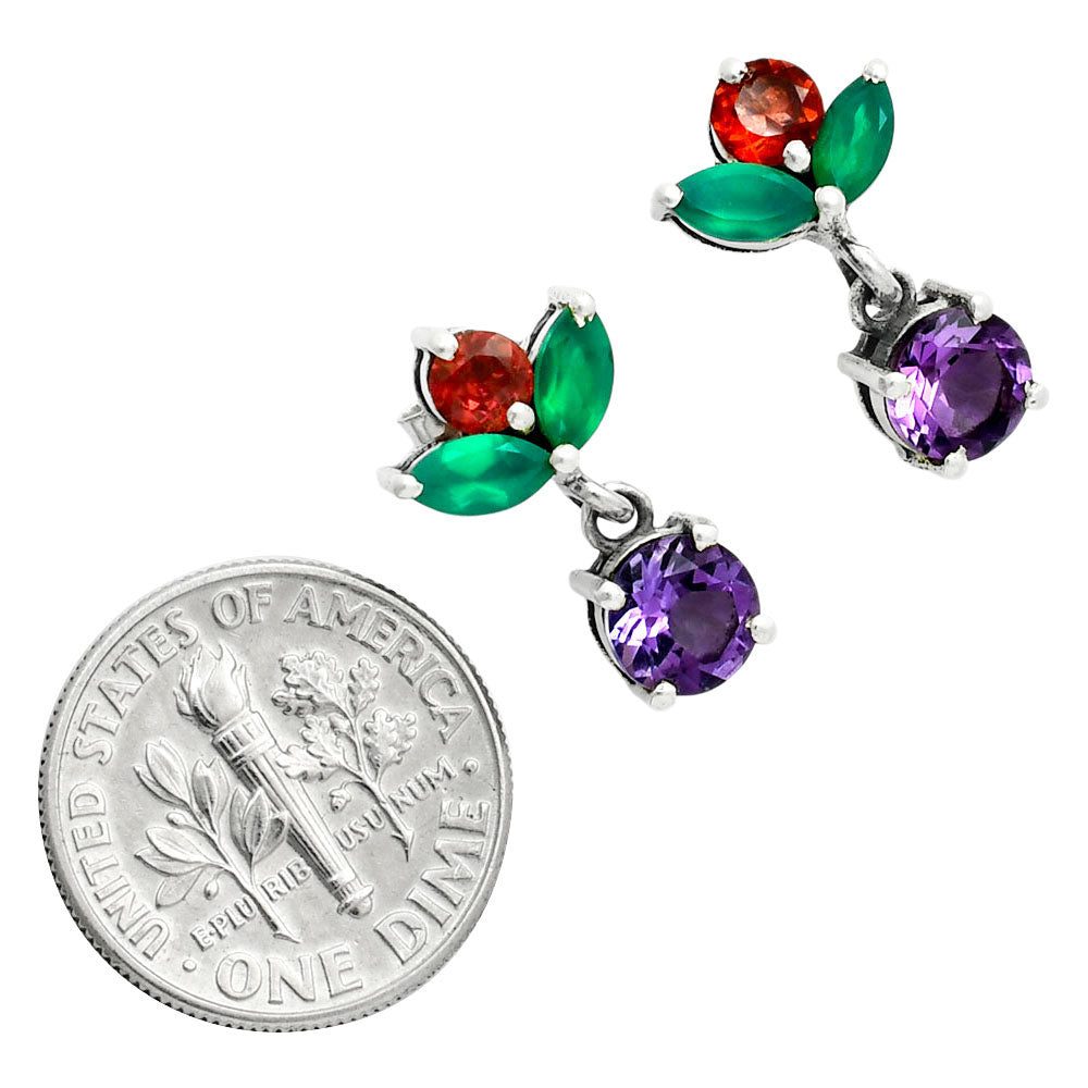 Premium Quality Amethyst, Garnet & Green Onyx Earrings E-1060 11-EE10051-2