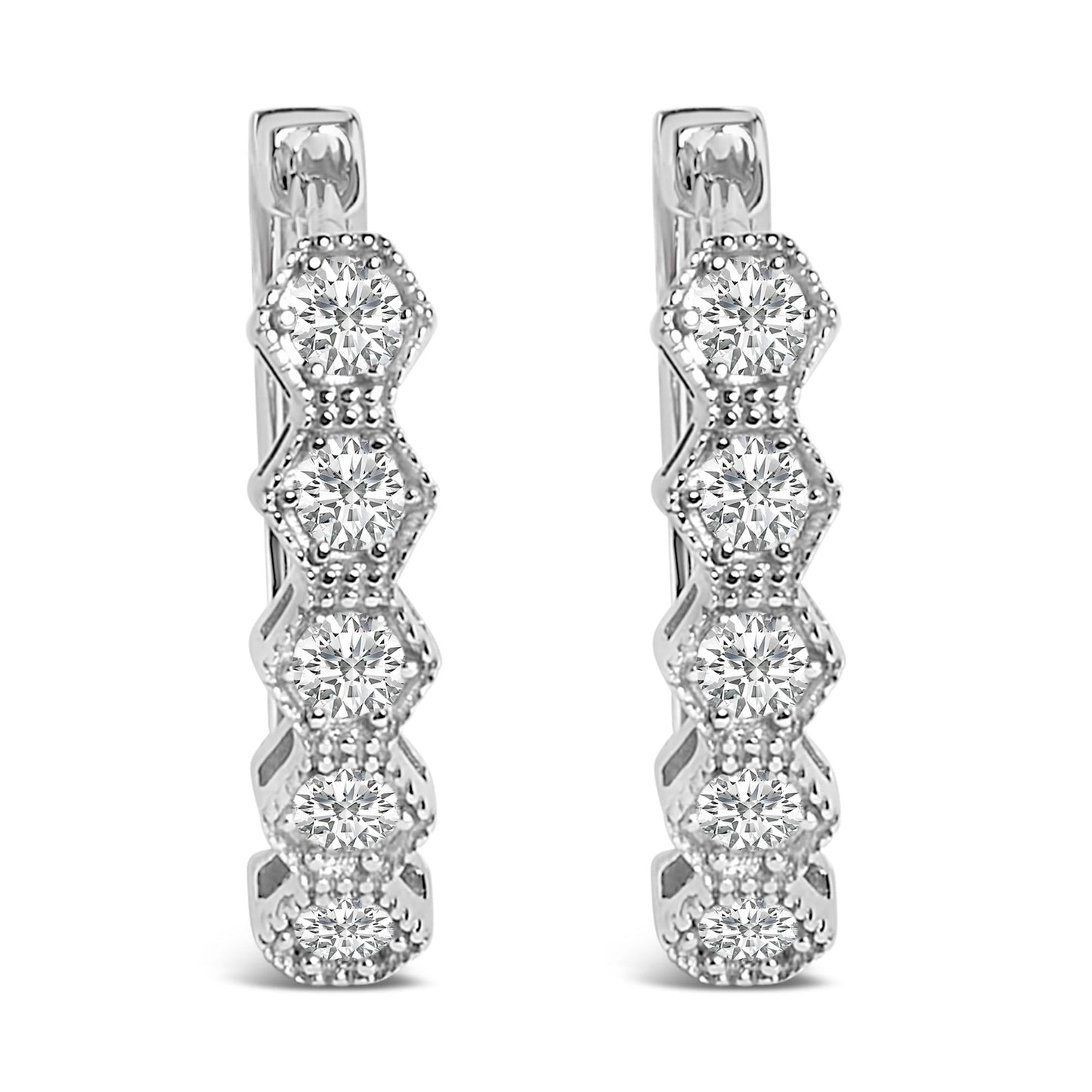 14K Gold 1/2 Cttw Diamond Earring Zig-Zagging Geometric Hoop Earrings (G-H Color, SI1-SI2)-1
