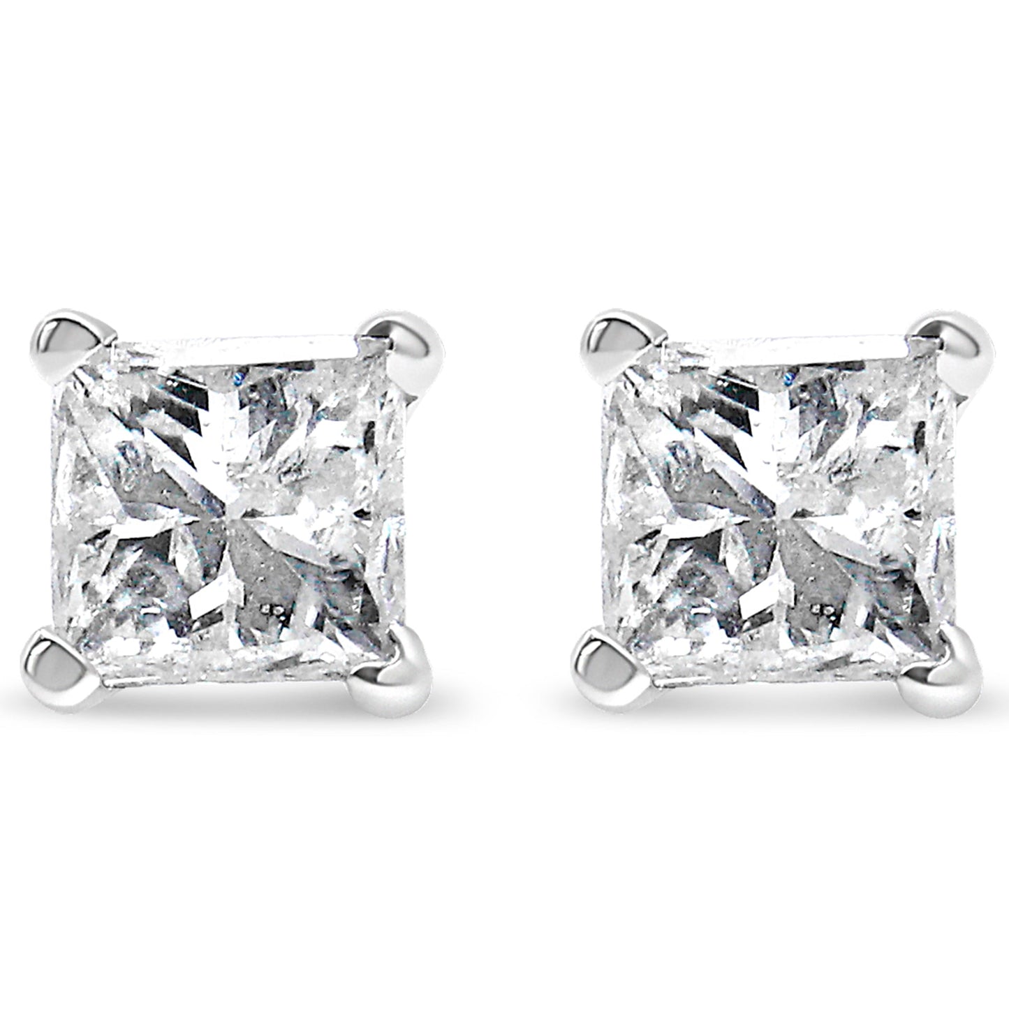 AGS Certified 14k Gold 4-Prong Set Princess-Cut Solitaire Diamond Push Back Stud Earrings (I-J Color, SI2-I1 Clarity)-2