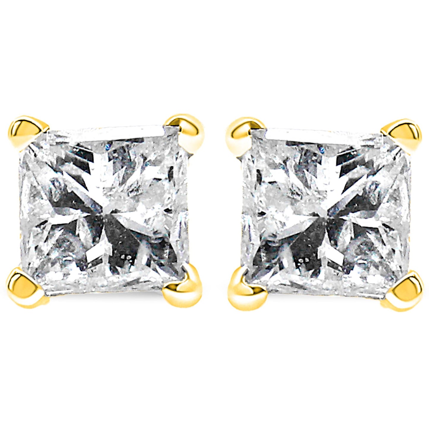 AGS Certified 14k Gold 4-Prong Set Princess-Cut Solitaire Diamond Push Back Stud Earrings (I-J Color, SI2-I1 Clarity)-3