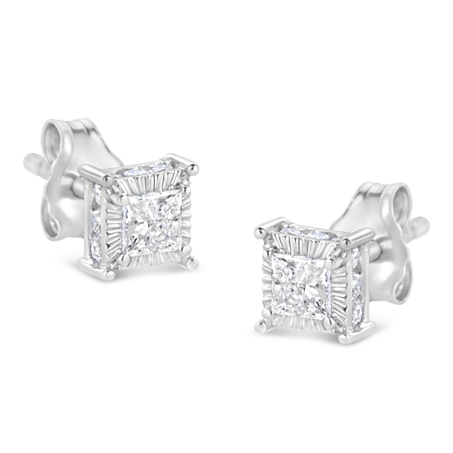 .925 Sterling Silver 1/2 Cttw Princess-cut Diamond Stud Earring (I-J Color, I2-I3 Clarity)-1