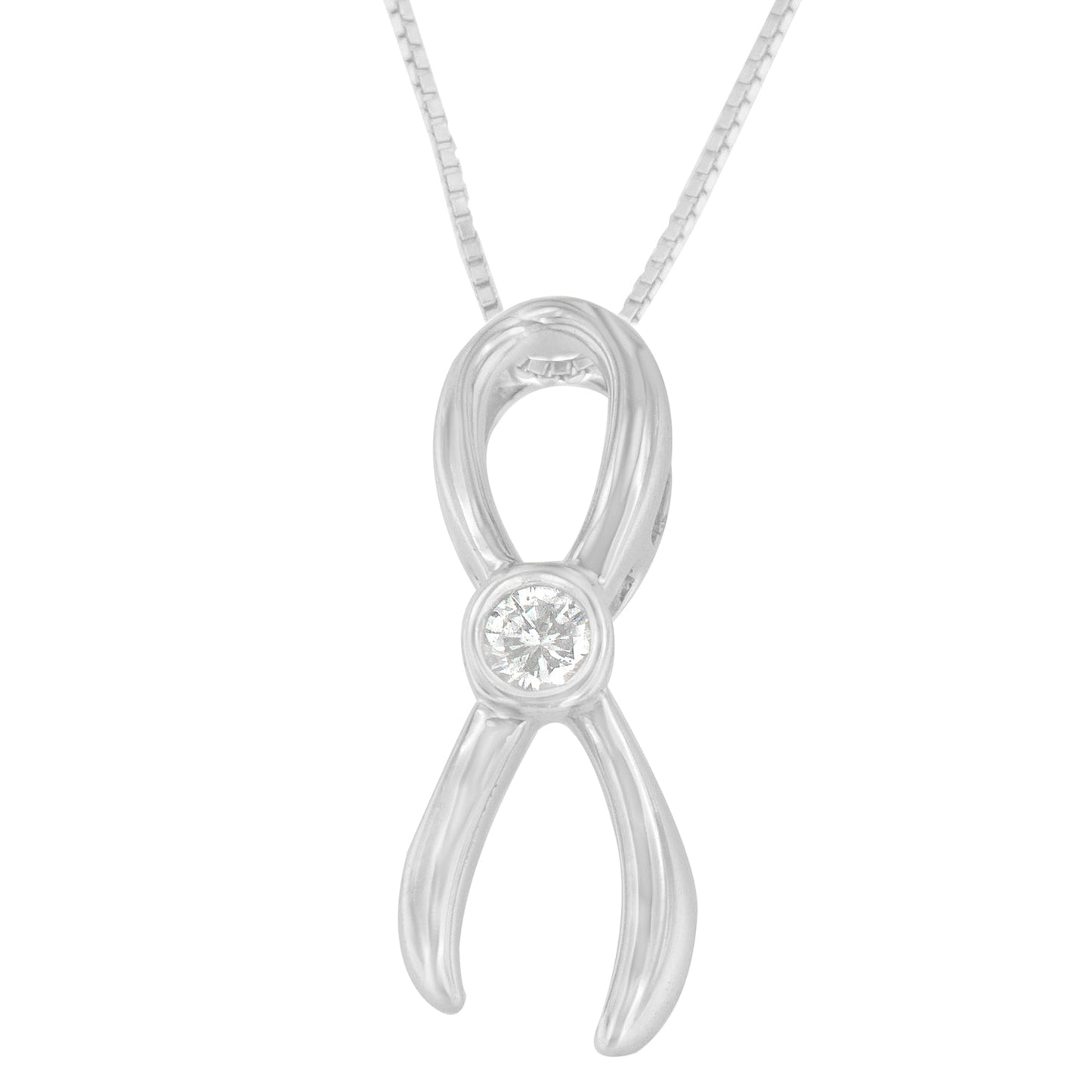.925 Sterling Silver 1/10 cttw Diamond Ribbon Pendant Necklace (H-I, I1-I2)-1