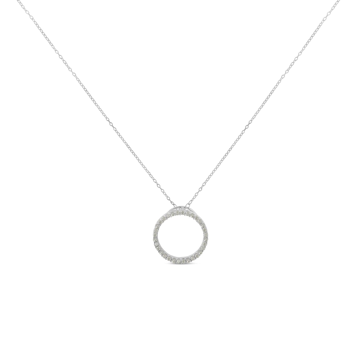 .925 Sterling Silver 1/3 Cttw Round-cut Diamond Open Circle Halo 18" Pendant Necklace (I-J Color, I2-I3 Clarity)-1