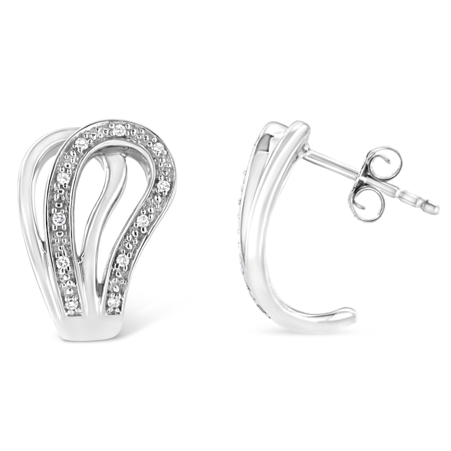 .925 Sterling Silver Pave-Set Diamond Accent Horseshoe Hoop Earring (I-J Color, I1-I2 Clarity)-1