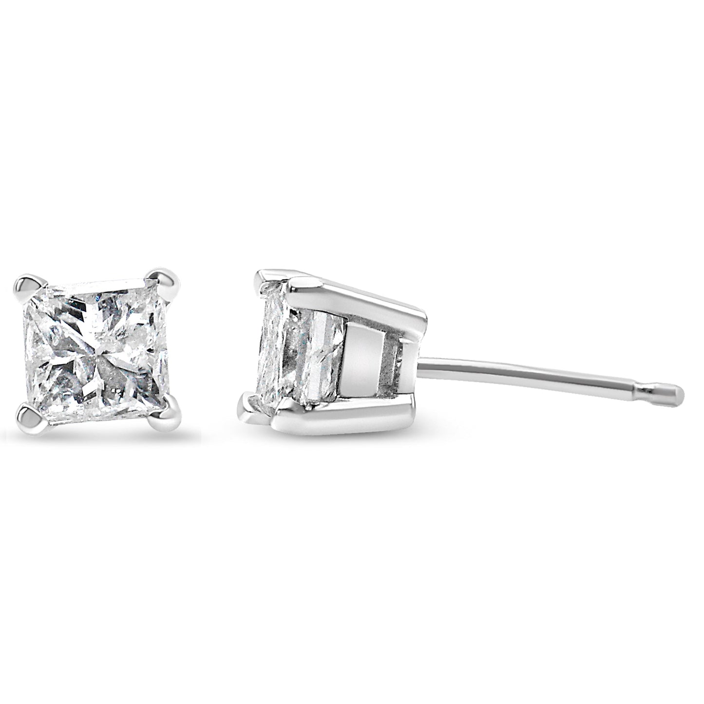AGS Certified 14k Gold 4-Prong Set Princess-Cut Solitaire Diamond Push Back Stud Earrings (I-J Color, SI2-I1 Clarity)-4