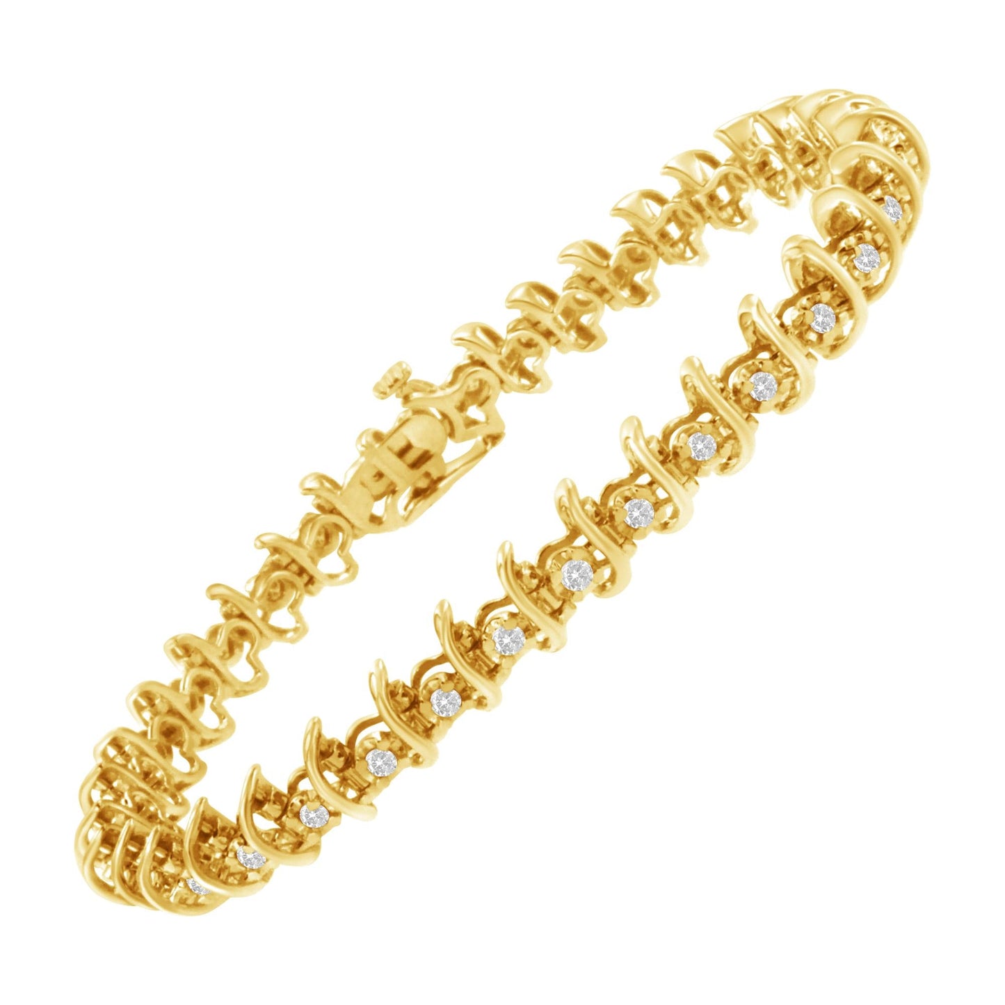 10KT Yellow Gold Plated .925 Sterling Silver 1 cttw Prong-Set Diamond Link Bracelet (J-K, I1-I2) - 7.5"-2
