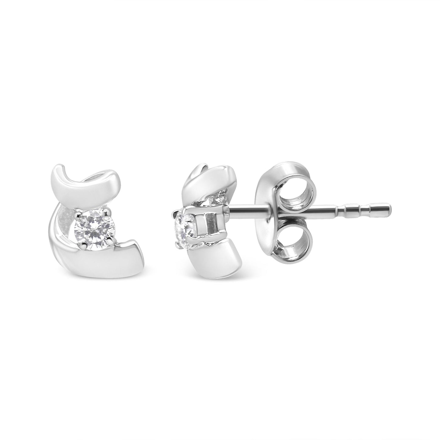 .925 Sterling Silver Round Cut Diamond Fashion Earrings (0.10 cttw, I-J Color, I2-I3 Clarity)-2