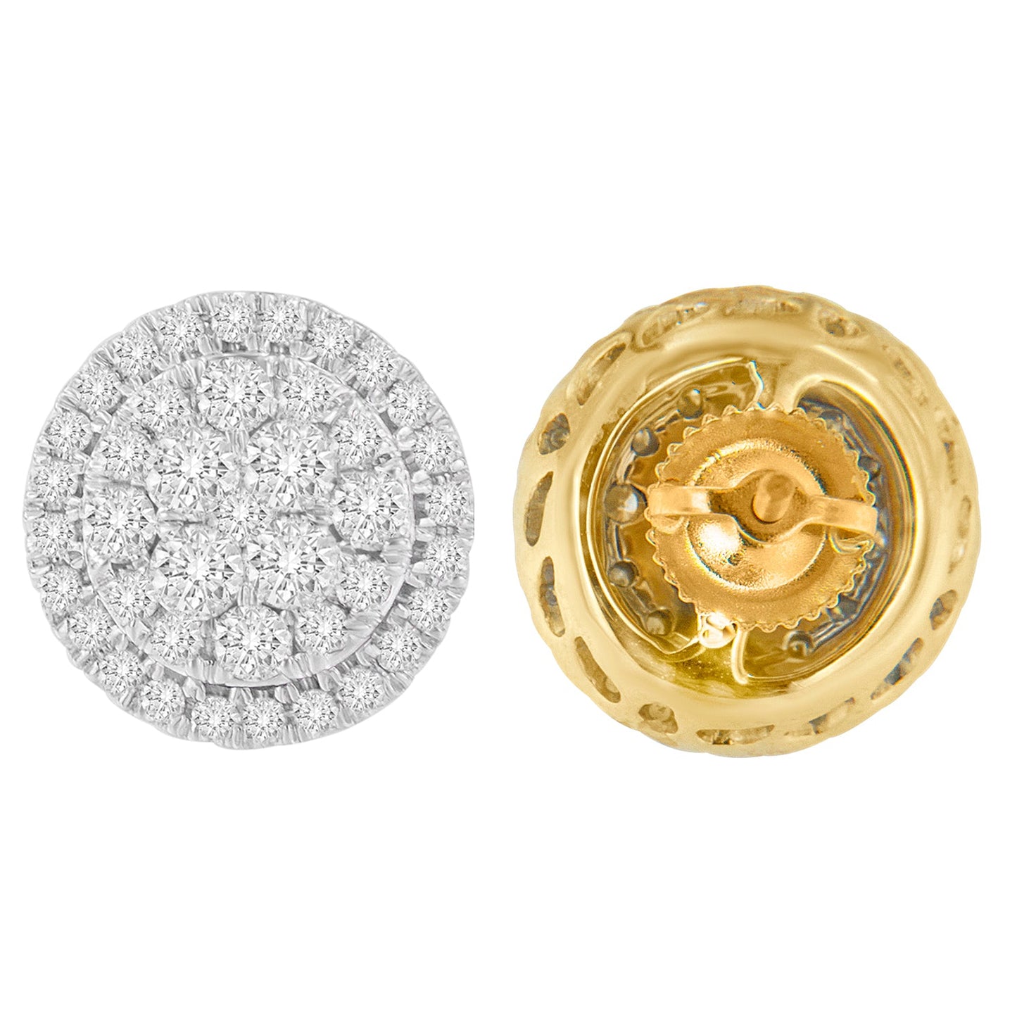 10K Yellow Gold Round Cut Diamond Earrings (1.5 cttw, H-I Color, I2-I3 Clarity)-2