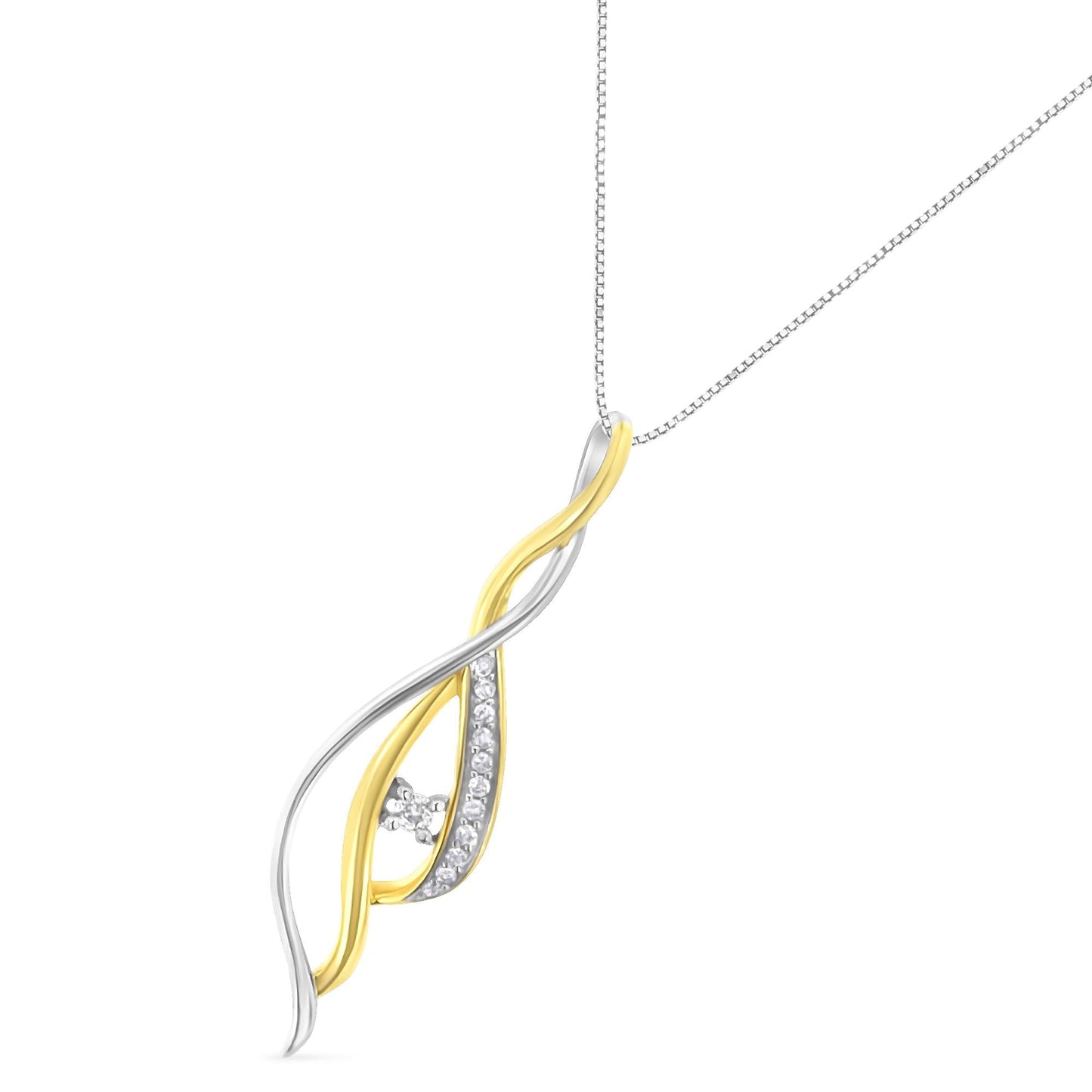 Espira 10K Two-Tone Gold Round Cut Diamond Cascade Pendant Necklace (1/10 cttw, J-K Color, I2-I3 Clarity)-2