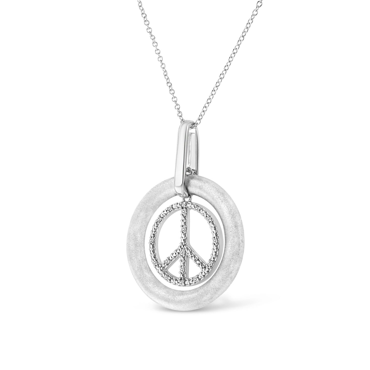 Matte Finish .925 Sterling Silver Diamond Accent Dancing Peace Sign 18" Pendant Necklace (I-J Color, I1-I2 Clarity)-2