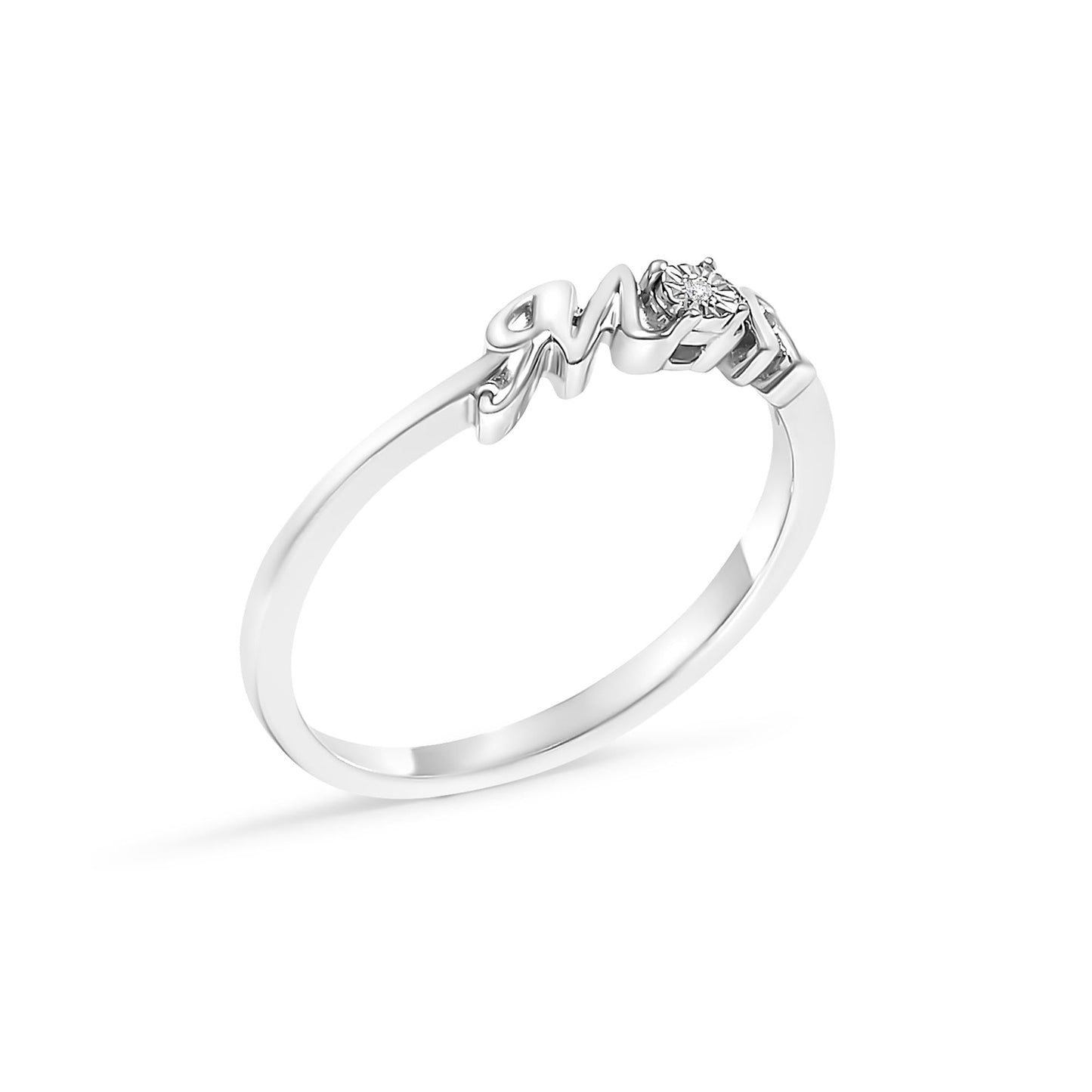 .925 Sterling Silver Diamond Accent "MOM" Ring (J-K Color, I2-I3 Clarity)-2