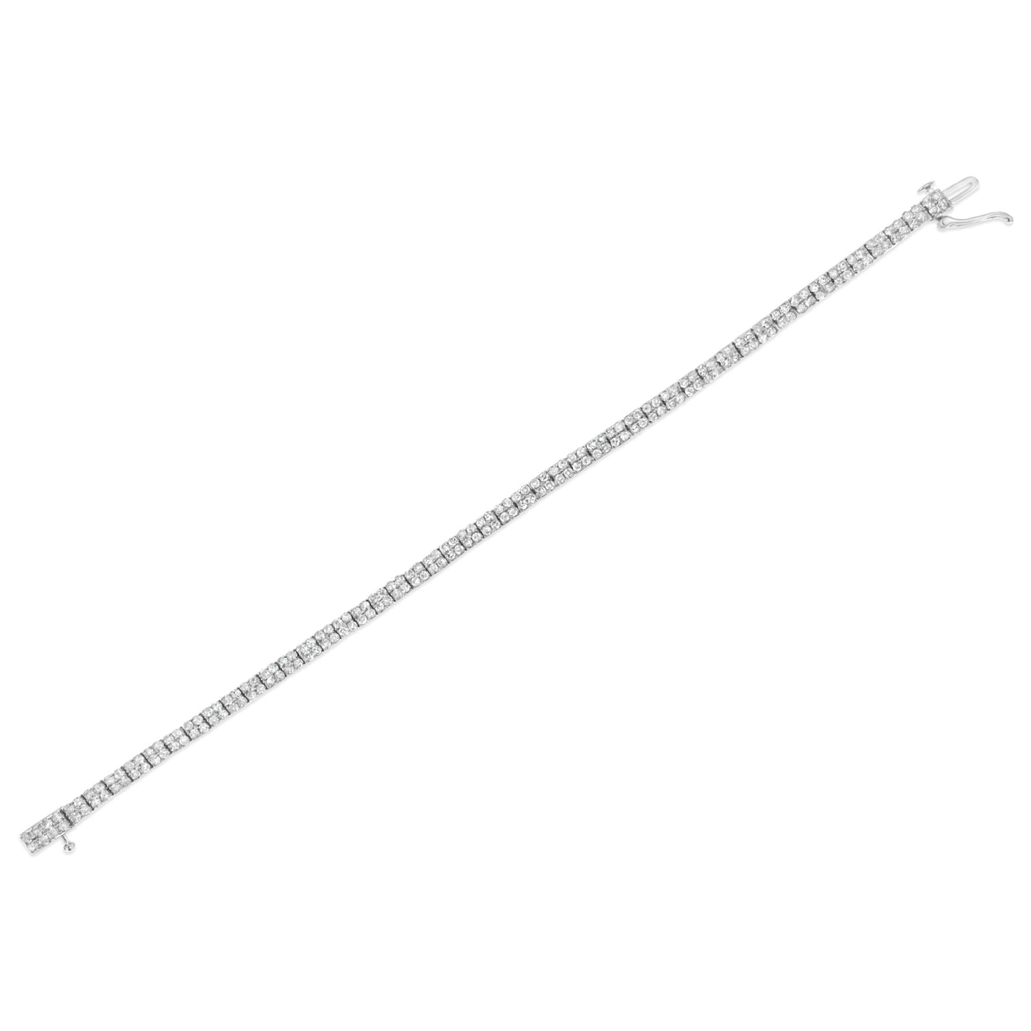 .925 Sterling Silver 3.0 Cttw Prong-Set Round Diamond 2 Row Link Tennis Bracelet (I-J Color, I3 Clarity) - 7.25"-3
