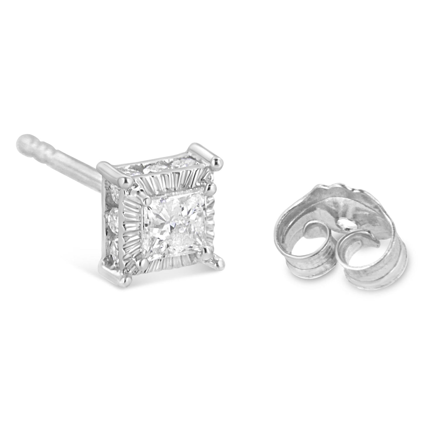.925 Sterling Silver 1/2 Cttw Princess-cut Diamond Stud Earring (I-J Color, I2-I3 Clarity)-3
