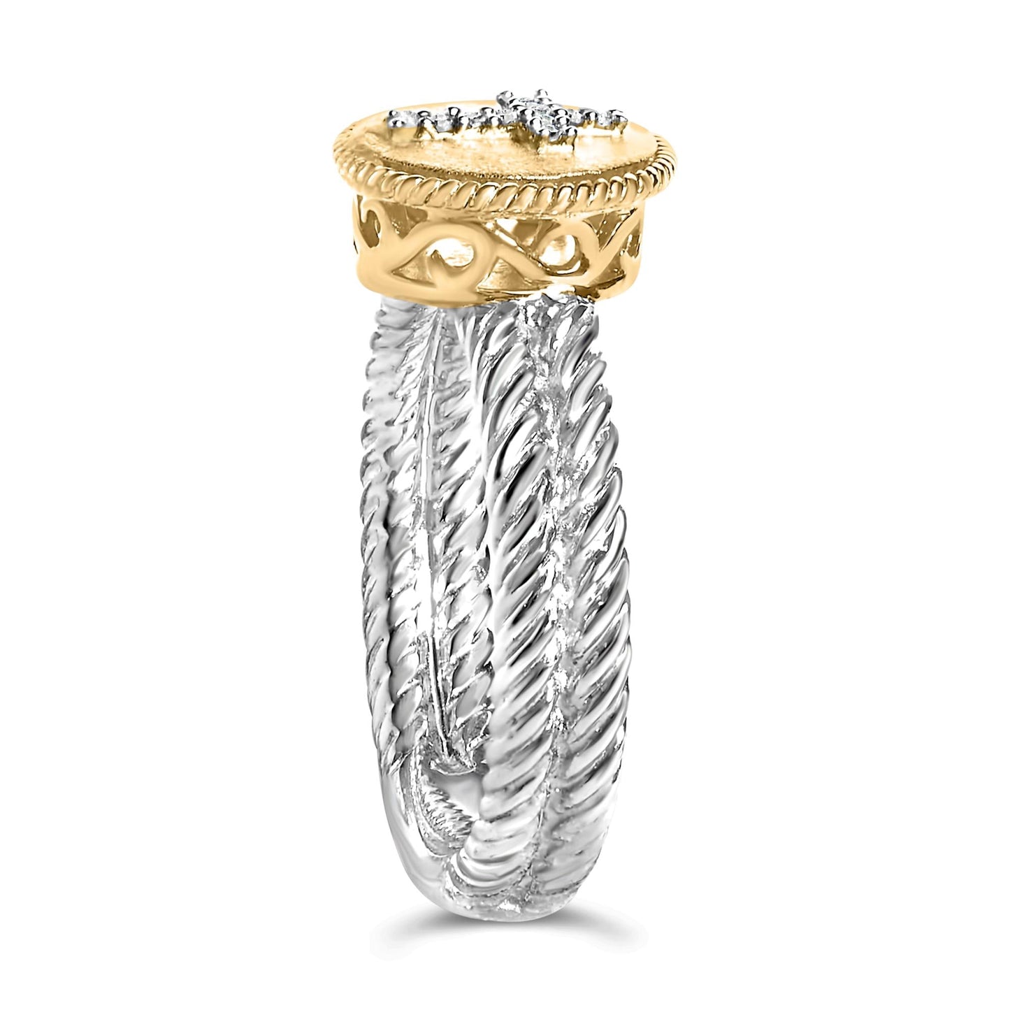 18K Yellow Gold Plated .925 Sterling Silver Diamond Cross Ring with Satin Finish (I-J Color, SI1-SI2 Clarity)-3