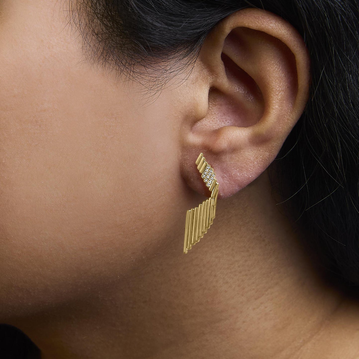 14K Yellow Gold Plated .925 Sterling Silver Sculpted Diamond Accent Drop Earrings (H-I Color, I1-I2 Clarity)-3
