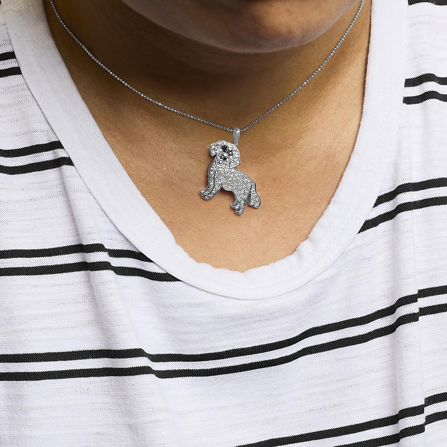 .925 Sterling Silver 1/3 Cttw White and Black Diamond Labrador Retriever Dog Pendant Necklace (I-J Color, I2-I3 Clarity) - 18" Inches-4
