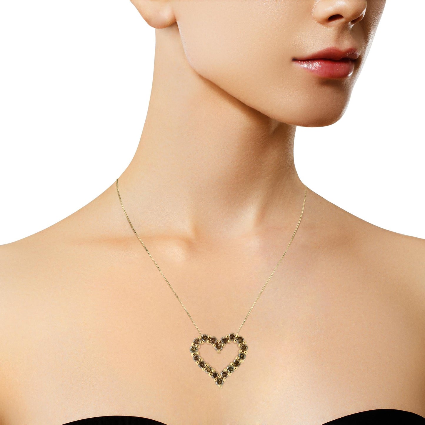 14K Yellow Gold Plated .925 Sterling Silver 1.0 Cttw Champagne Diamond Heart Pendant Necklace (K-L Color, I1-I2 Clarity) - 18"-4
