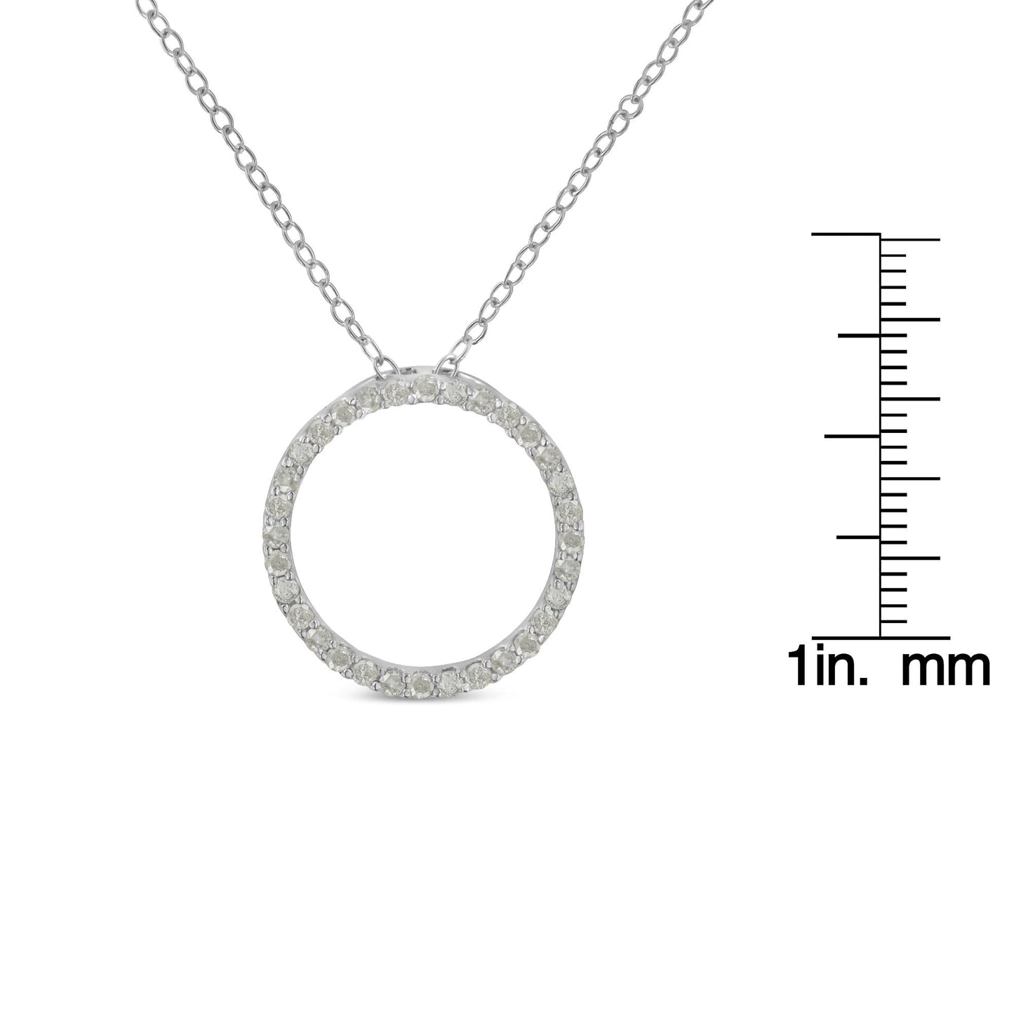 .925 Sterling Silver 1/3 Cttw Round-cut Diamond Open Circle Halo 18" Pendant Necklace (I-J Color, I2-I3 Clarity)-3