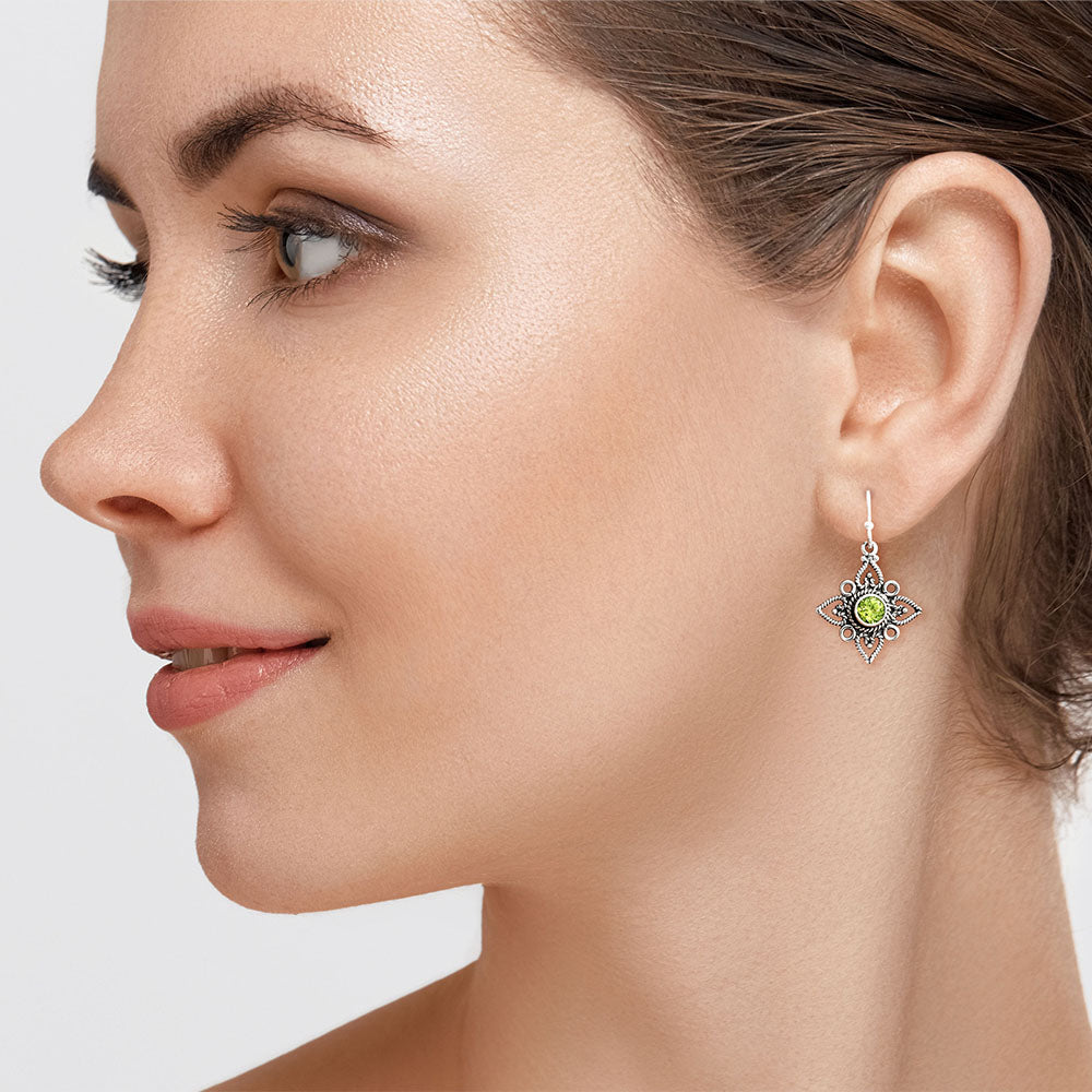 Natural Gemstones Round Shape 925 Sterling Silver Earrings E-1250 AGE1003-1