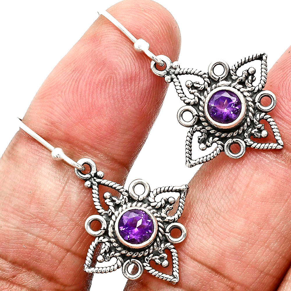 Natural Gemstones Round Shape 925 Sterling Silver Earrings E-1250 AGE1003-7