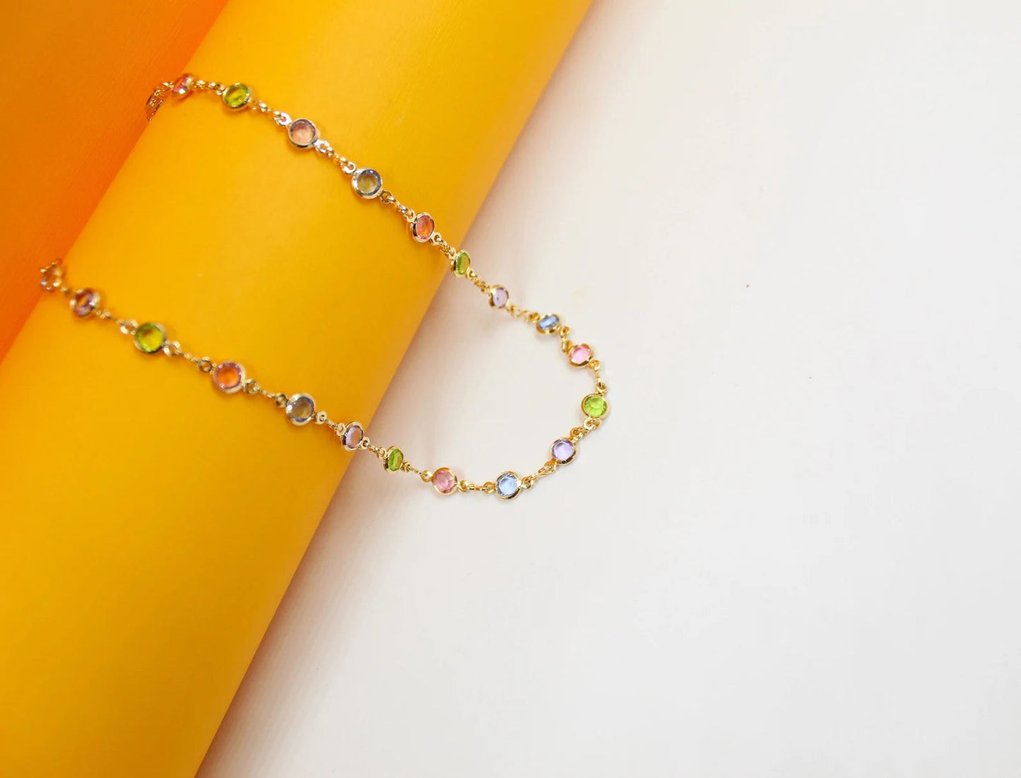 Light Round Multicolor CZ Stone Anklet (I69)(E215)-3
