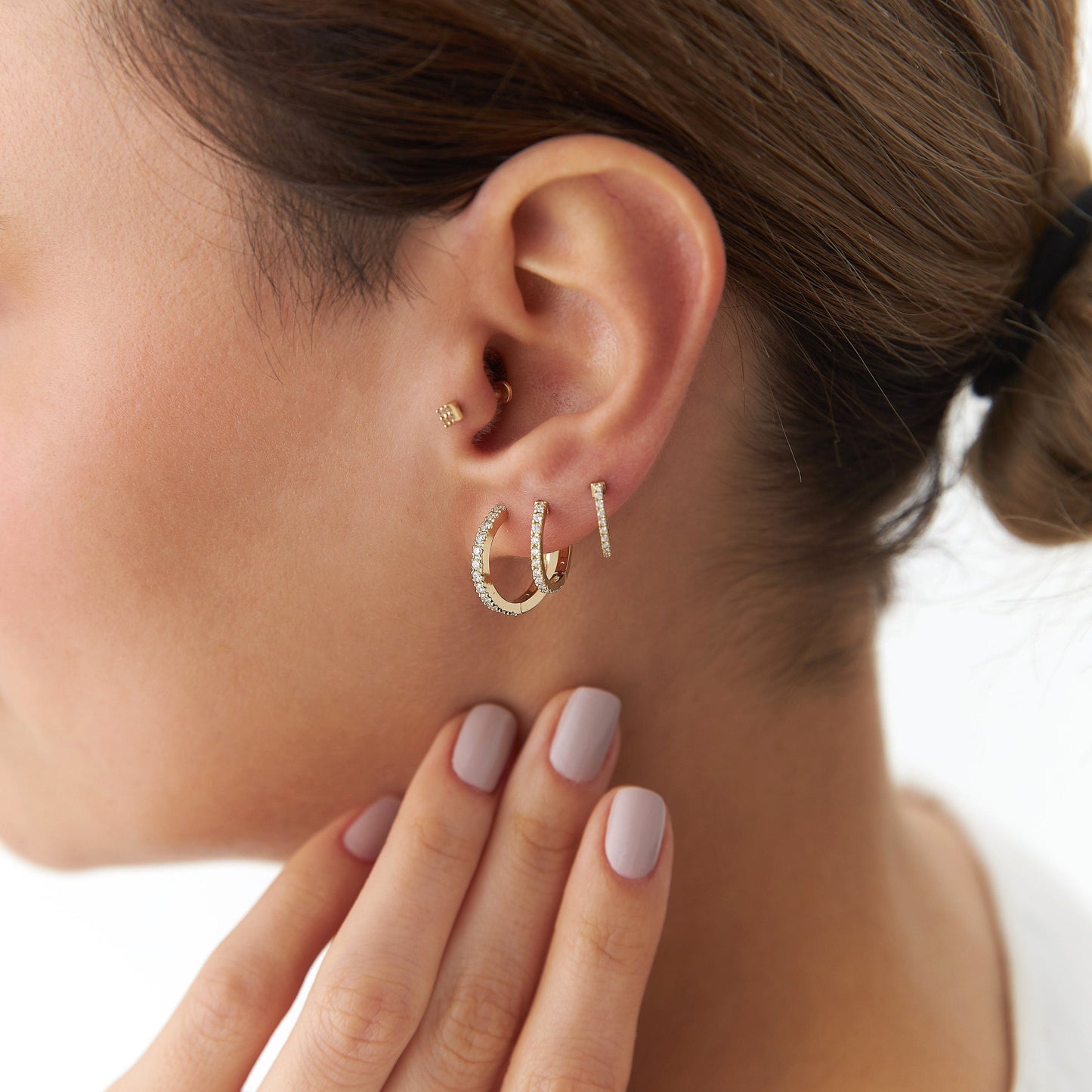 Single Diamond Hoops in 14K Gold-2