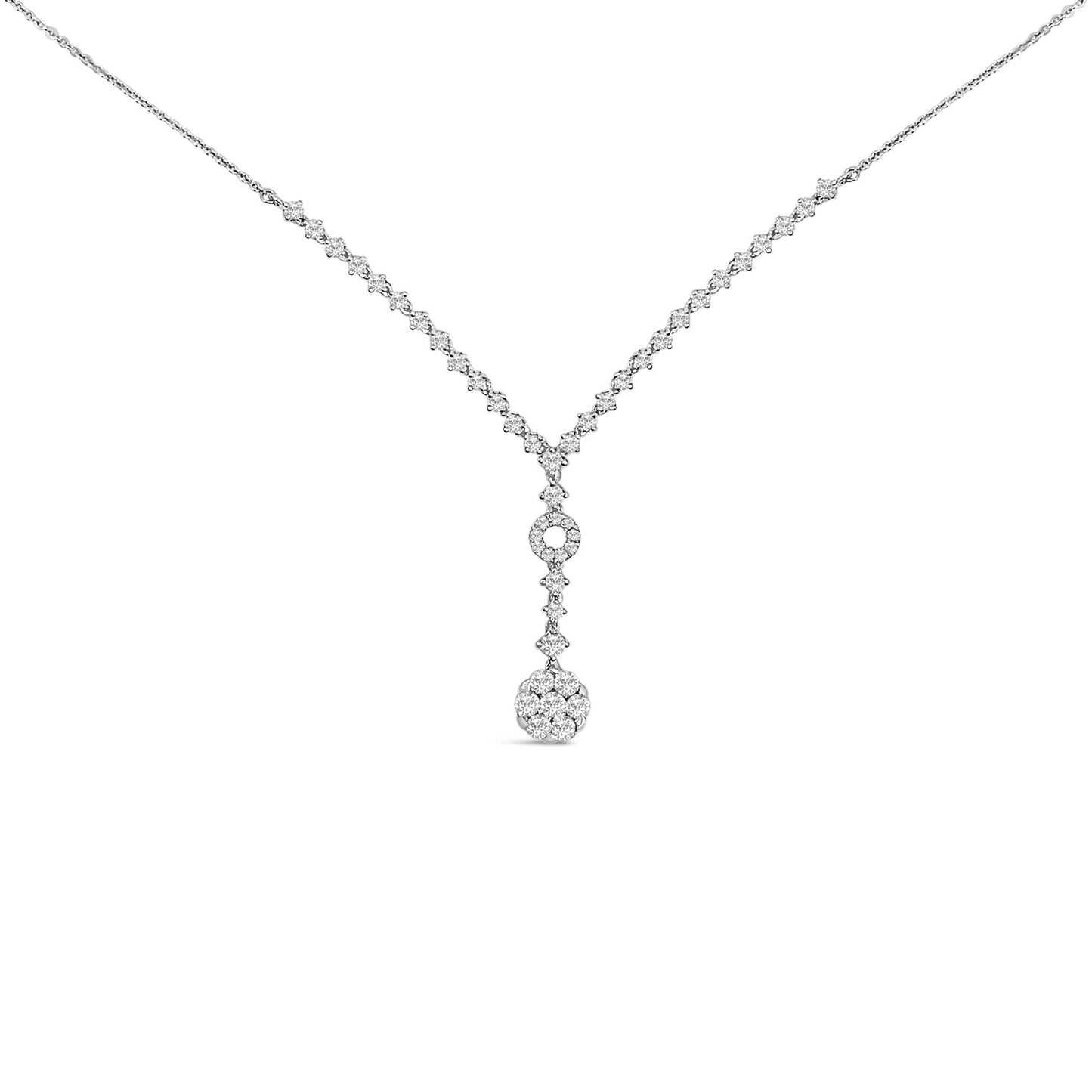 14K White Gold 6/7 Cttw Diamond Drop and V Necklace (H-I Color, SI1-SI2 Clarity) -18" Inches-0