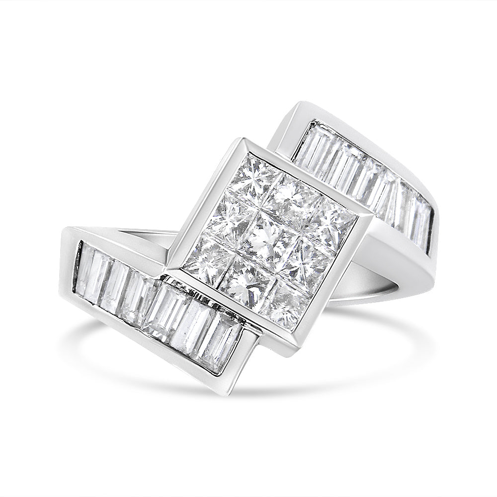14K White Gold 2 1/5 Cttw Invisible-Set Princess and Channel-Set Baguette Diamond Bypass Kite-Set Ring (G-H Color, VS2-SI1 Clarity)-0