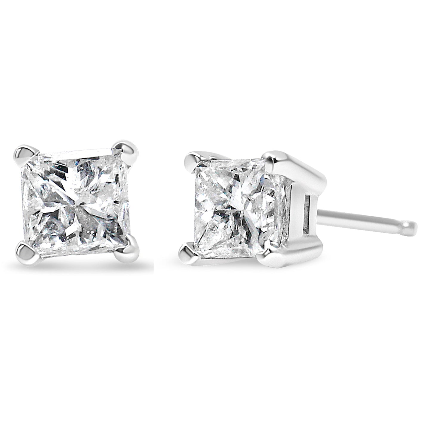 AGS Certified Princess-Cut Square Diamond 4-Prong Solitaire Stud Earrings in 14K Gold (J-K Color, I1-I2 Clarity)-0