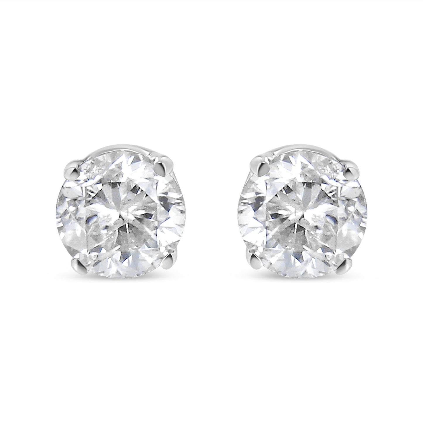 AGS Certified 14K White Gold 1.0 cttw 4-Prong Set Brilliant Round-Cut Solitaire Diamond Push Back Stud Earrings (F-G Color, I1-I2 Clarity)-0