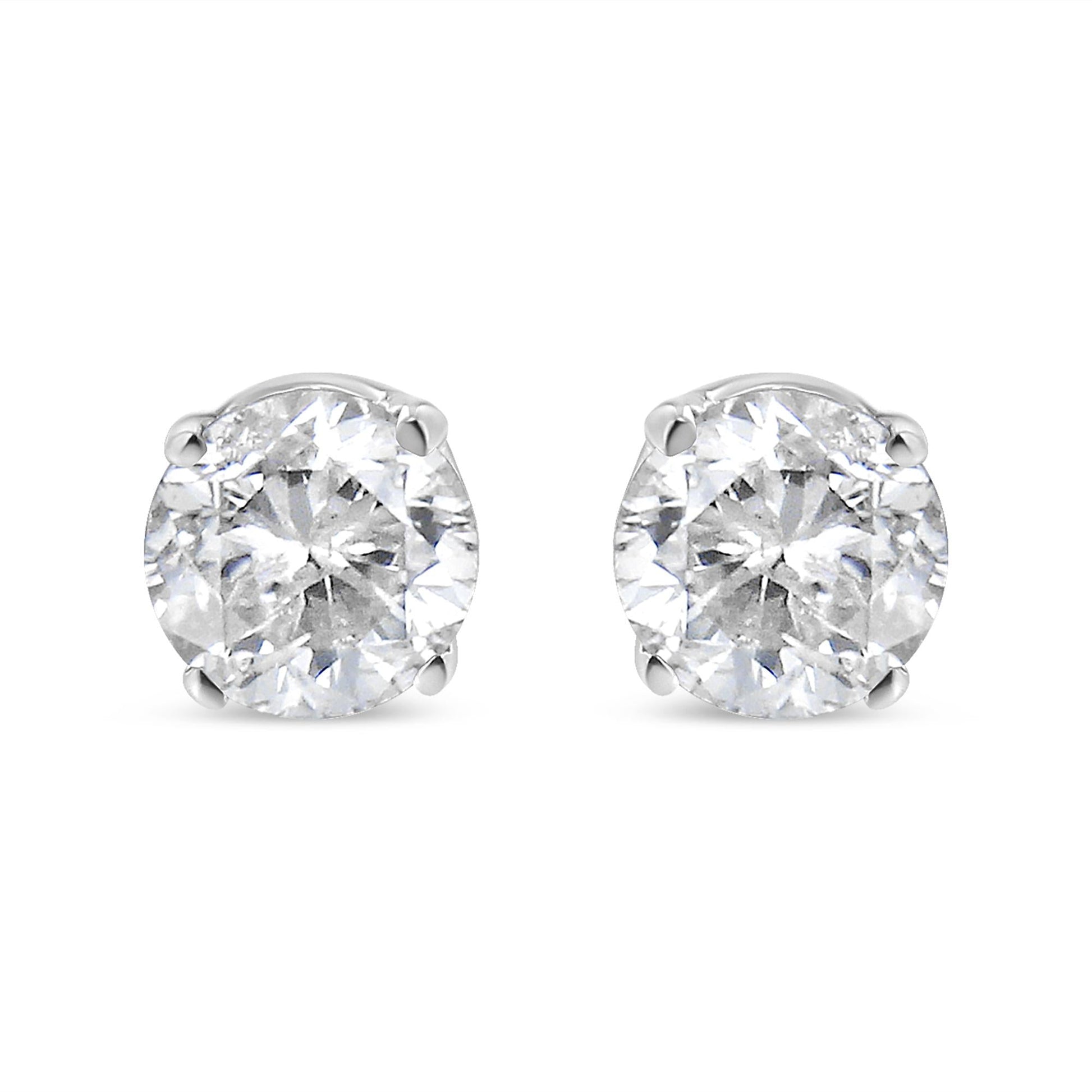 AGS Certified 14K White Gold 1.0 cttw 4-Prong Set Brilliant Round-Cut Solitaire Diamond Push Back Stud Earrings (F-G Color, I1-I2 Clarity)-0