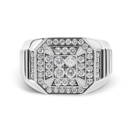 Men's 10K White Gold 1.00 Cttw Diamond Octagonal Signet Style Band Ring (I-J Color, I1-I2 Clarity)-0