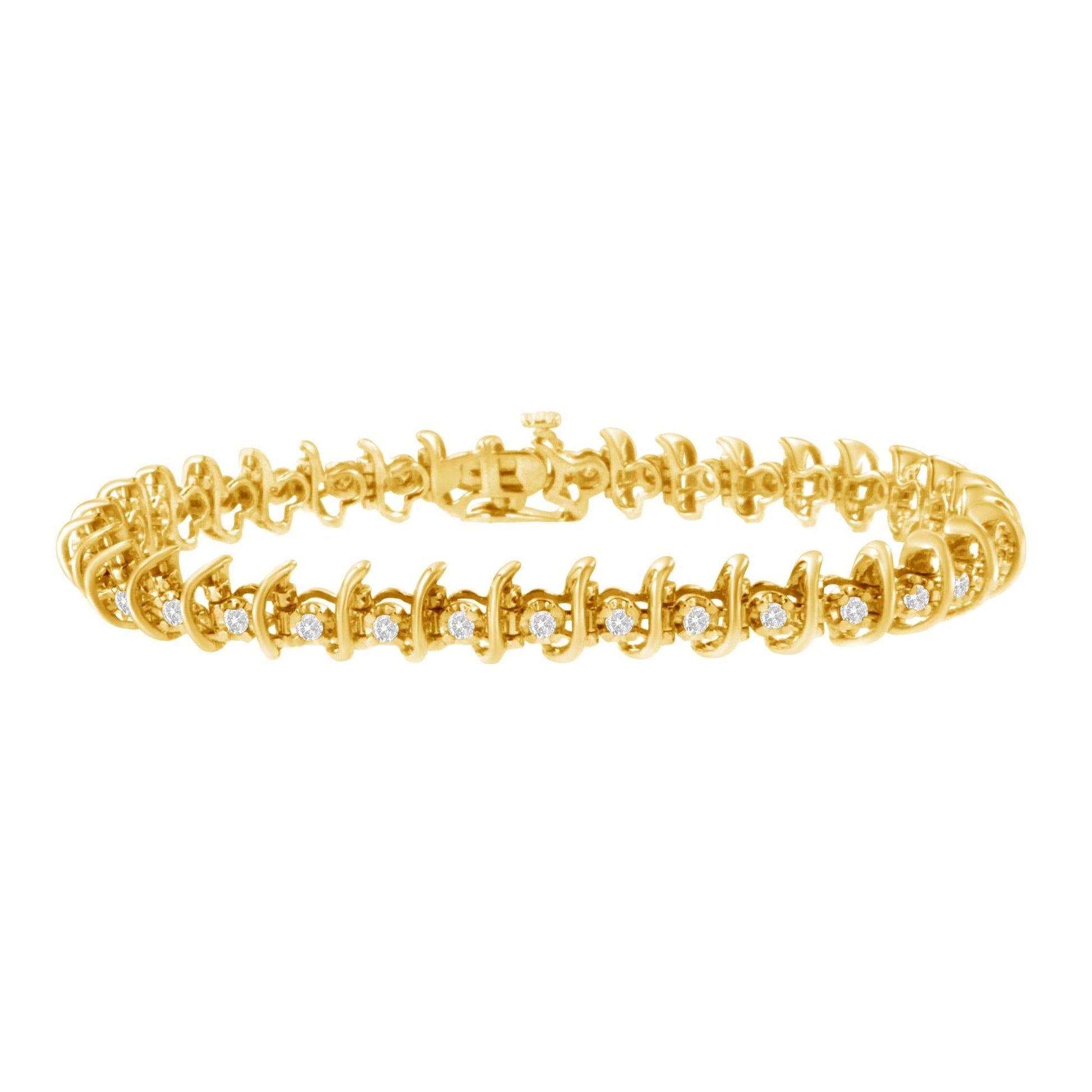 10KT Yellow Gold Plated .925 Sterling Silver 1 cttw Prong-Set Diamond Link Bracelet (J-K, I1-I2) - 7.5"-0