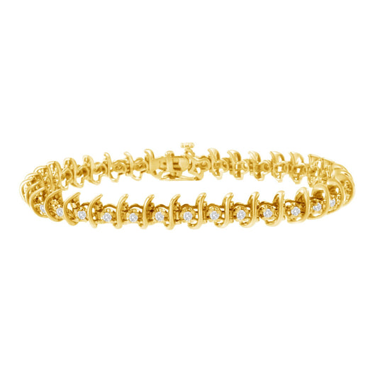 10KT Yellow Gold Plated .925 Sterling Silver 1 cttw Prong-Set Diamond Link Bracelet (J-K, I1-I2) - 7.5"-0