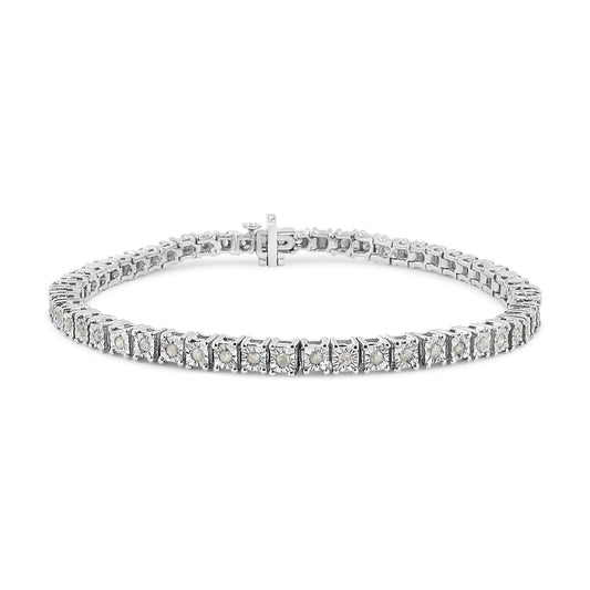 .925 Sterling Silver 1.0 Cttw Diamond Square Frame Miracle-Set Tennis Bracelet (I-J Color, I3 Clarity) - 8"-1