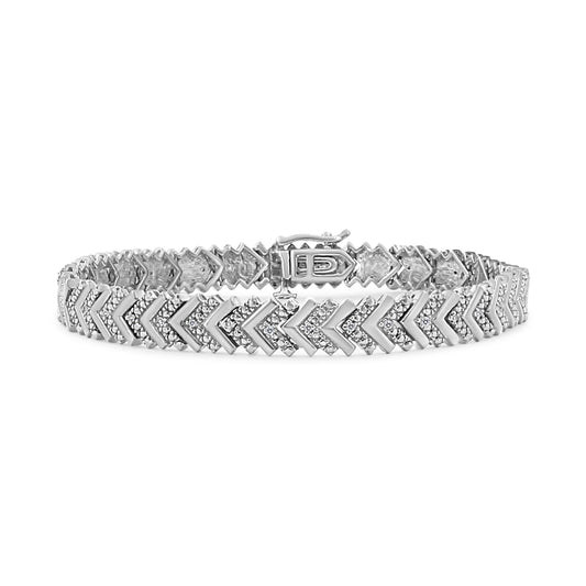 .925 Sterling Silver 1/6 Cttw Round-Cut Diamond Chevron Wave 7.25" Link Bracelet (I-J Color, I3 Clarity)-0
