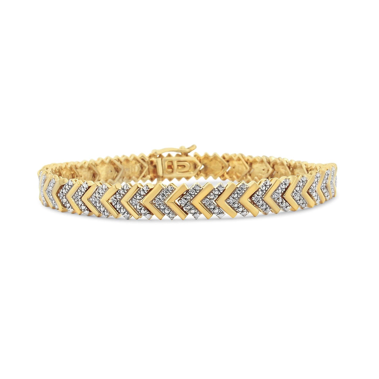 .925 Sterling Silver 1/6 Cttw Round-Cut Diamond Chevron Wave 7.25" Link Bracelet (I-J Color, I3 Clarity)-1