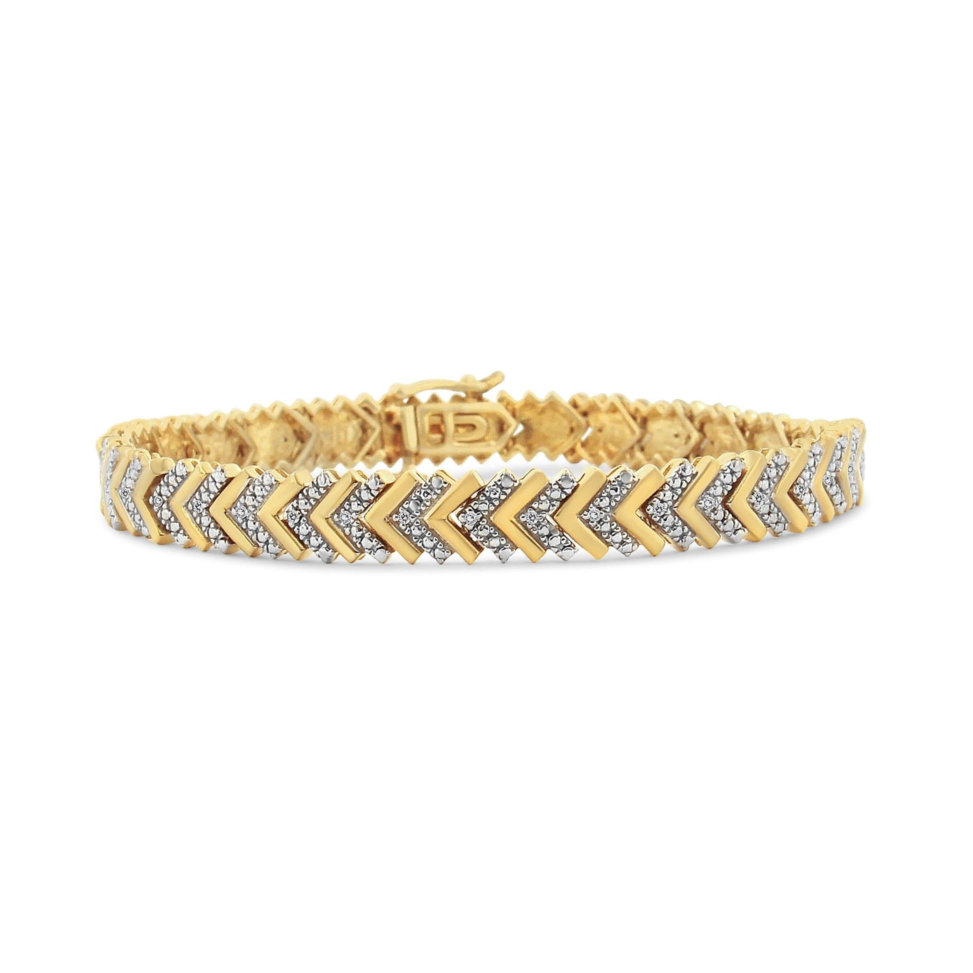 .925 Sterling Silver 1/6 Cttw Round-Cut Diamond Chevron Wave 7.25" Link Bracelet (I-J Color, I3 Clarity)-1