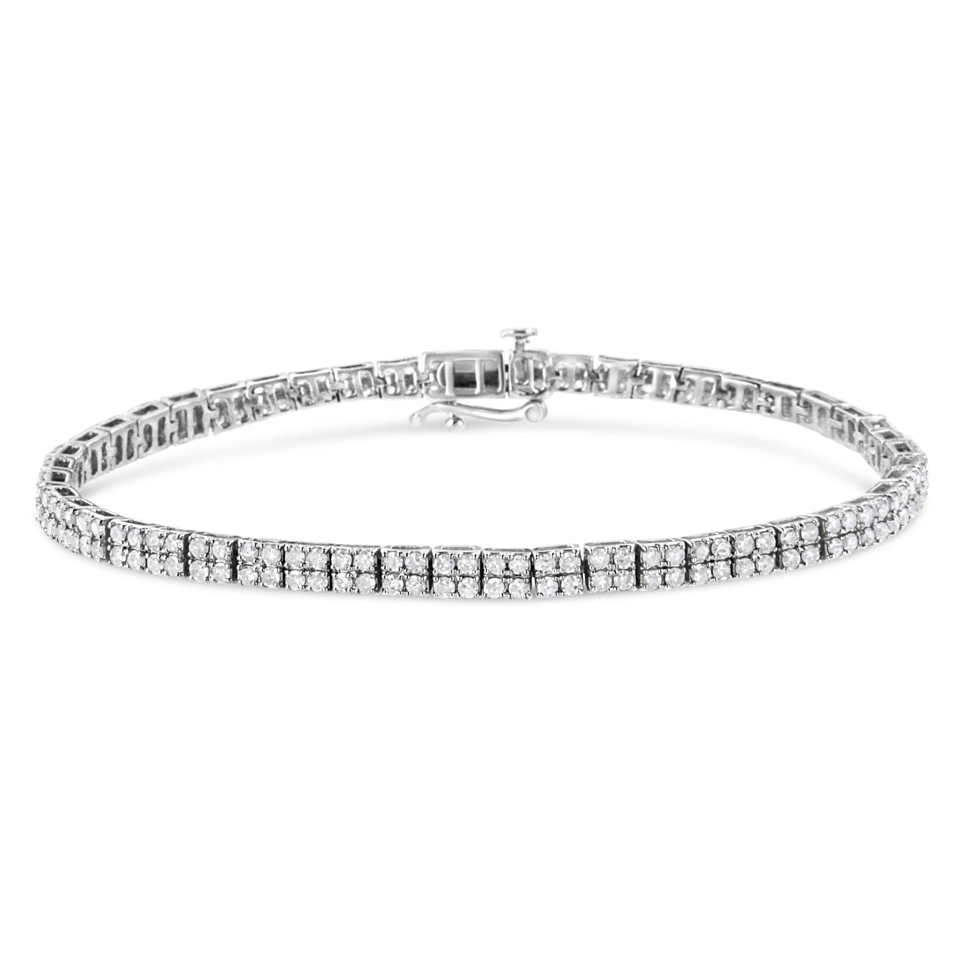 .925 Sterling Silver 3.0 Cttw Prong-Set Round Diamond 2 Row Link Tennis Bracelet (I-J Color, I3 Clarity) - 7.25"-0