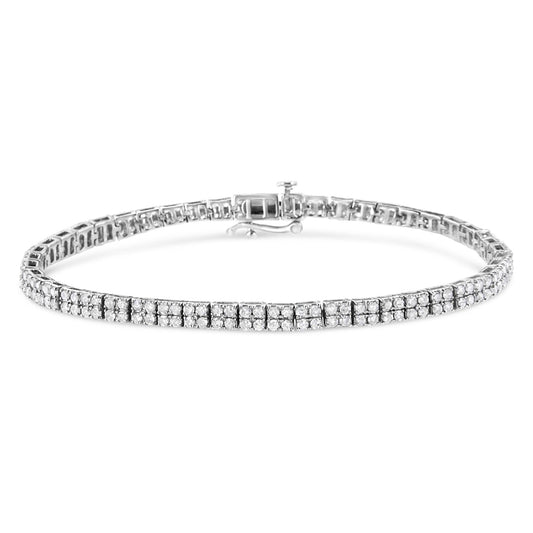 .925 Sterling Silver 3.0 Cttw Prong-Set Round Diamond 2 Row Link Tennis Bracelet (I-J Color, I3 Clarity) - 7.25"-0
