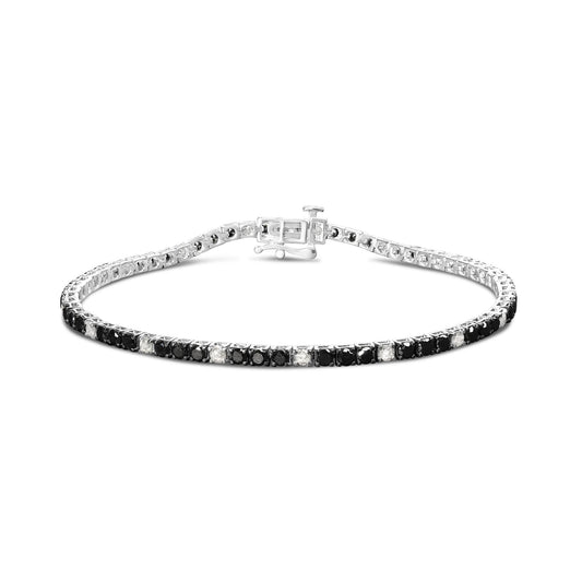 .925 Sterling Silver Black and White Diamond Tennis Bracelet (I-J Color, I2-I3 Clarity) - 7.25" Inches-0