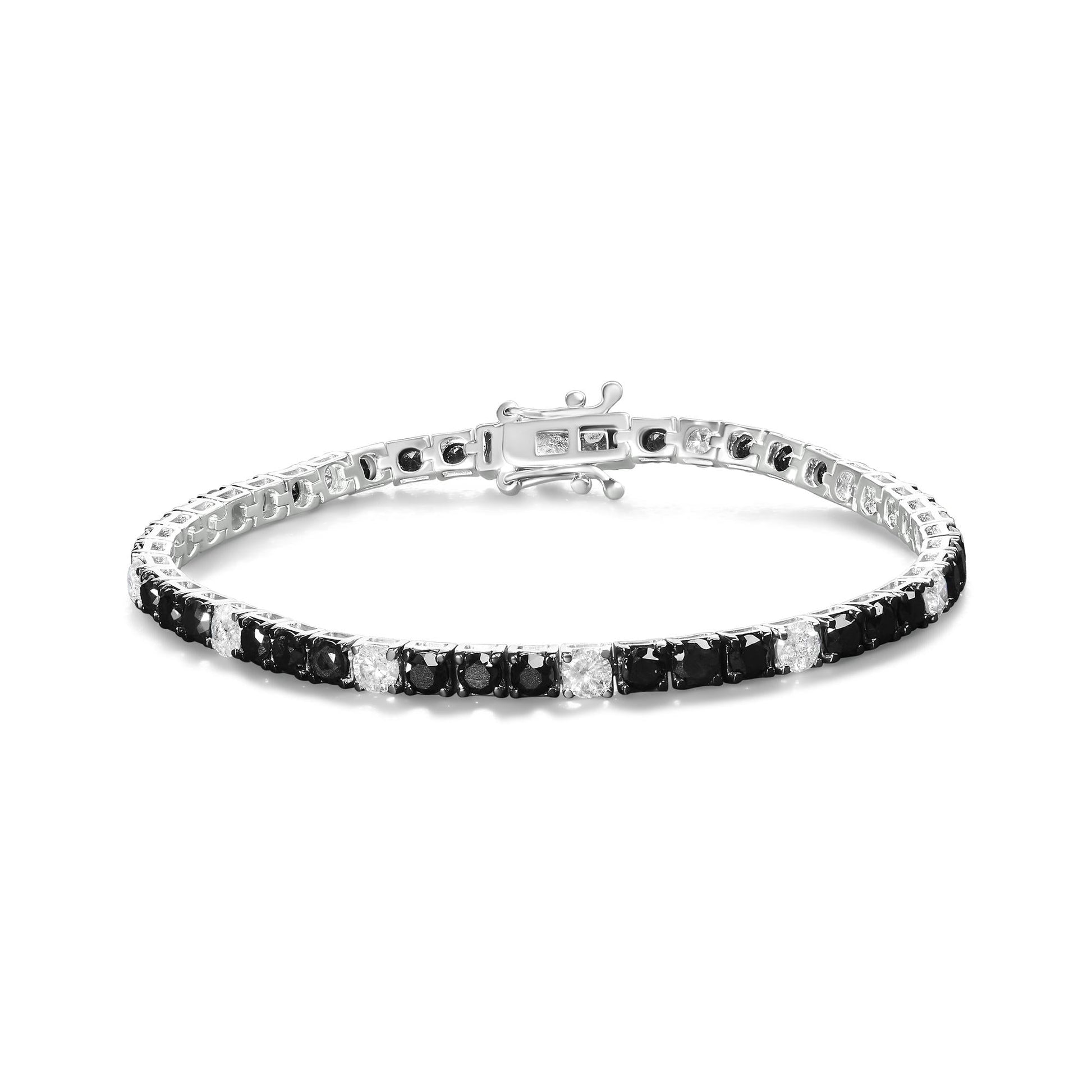 .925 Sterling Silver Black and White Diamond Tennis Bracelet (I-J Color, I2-I3 Clarity) - 7.25" Inches-2