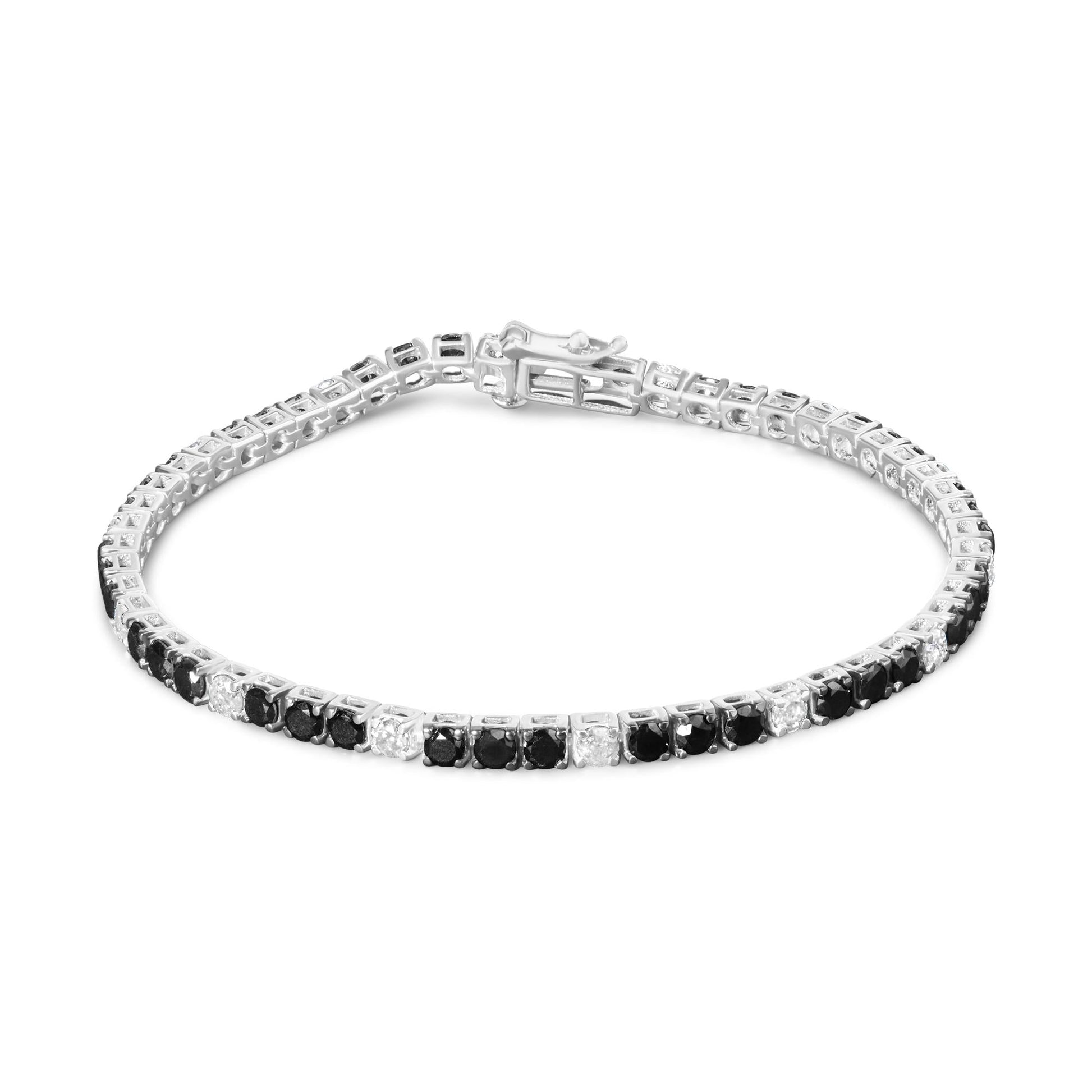 .925 Sterling Silver Black and White Diamond Tennis Bracelet (I-J Color, I2-I3 Clarity) - 7.25" Inches-3