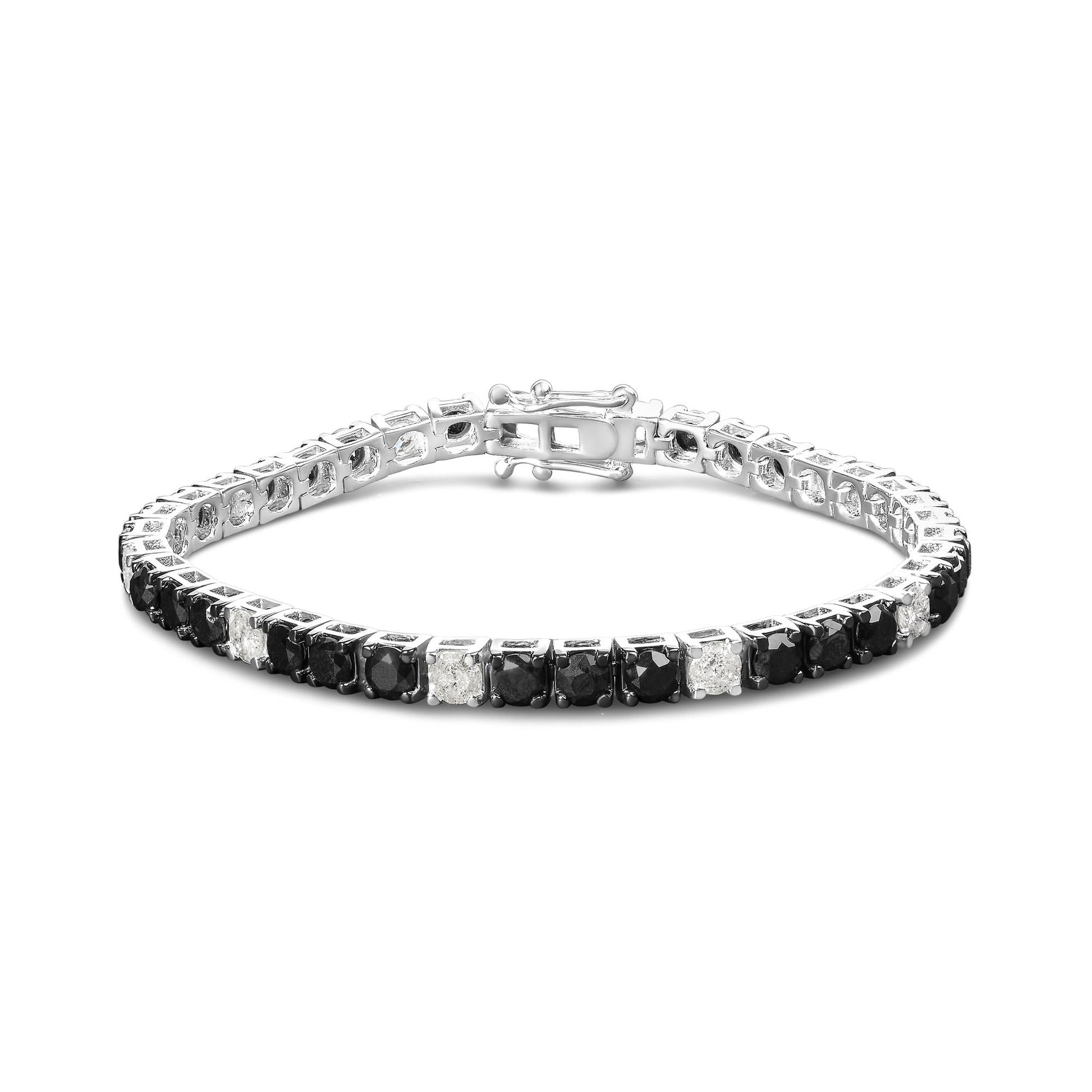 .925 Sterling Silver Black and White Diamond Tennis Bracelet (I-J Color, I2-I3 Clarity) - 7.25" Inches-4